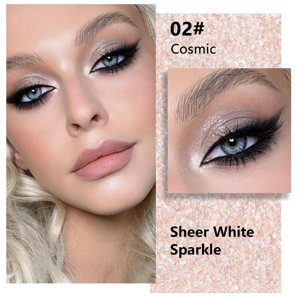 Sheer White Nude Glitter Eyeshadow – Champagne Shimmer Eye Shadow, Daily Waterproof Long-Lasting Eyeshadow Powder Palette for Women Neutral Eye Makeup sombras para ojos (02)