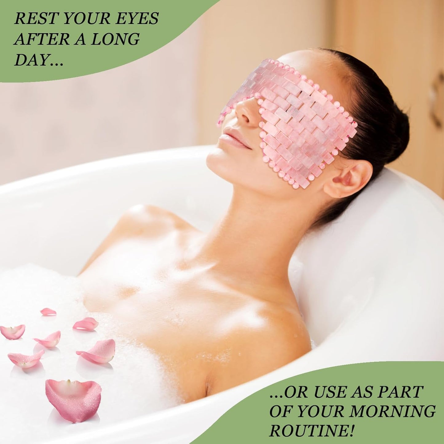 Natural Jade Eye Mask and Rose Quartz Eye Mask Set - Soothing & Relaxing Alleviate Puffiness and Migraines with Cooling and Warming Therapy (2 Pcs)