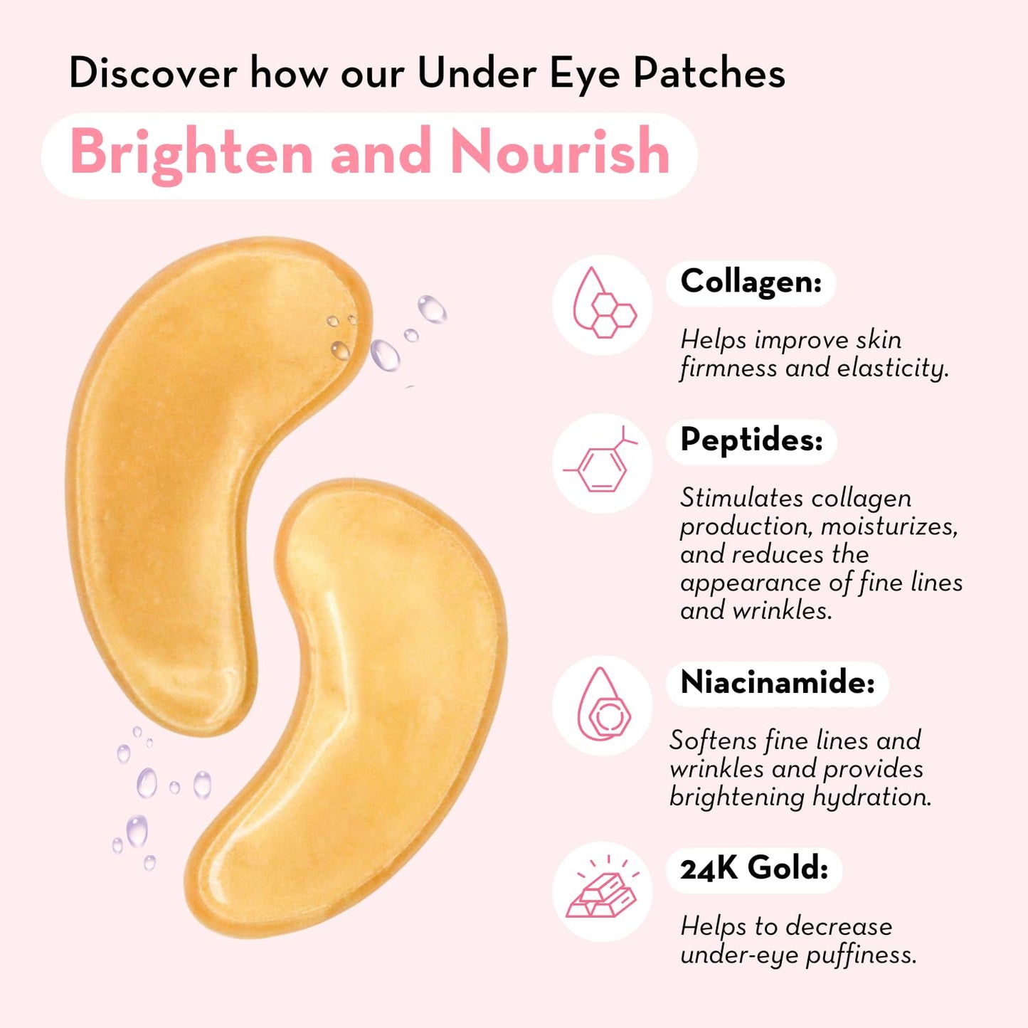 Elizabeth Mott Under Eye Patches with 24K Gold, Collagen, Niacinamide & Peptides - Hydrating & Brightening Eye Mask for Puffy Eyes and Wrinkles - Gifts for Women, Cruelty Free