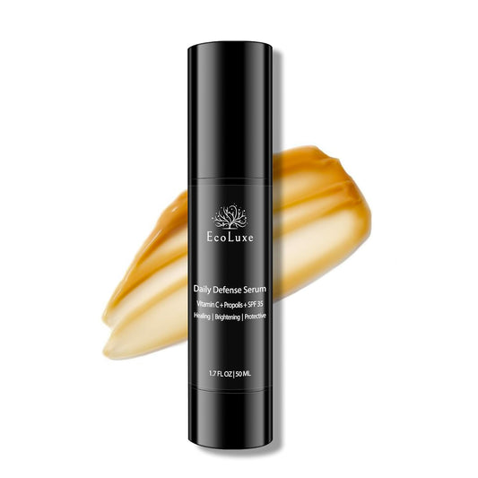 Vitamin C & Propolis Serum with SPF 35 – Daily Defense Brightening & Hydrating Antioxidant Face Serum for Sensitive Skin, Anti-Aging & Sun Protection