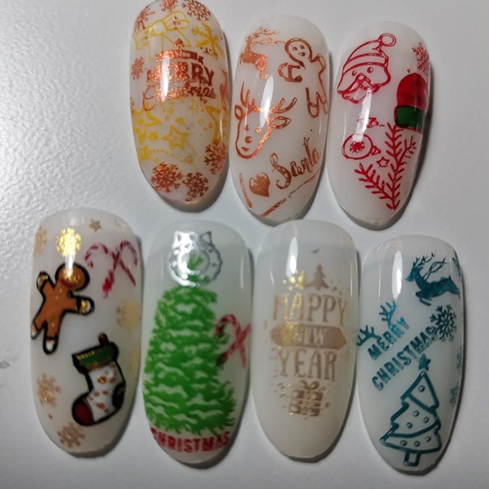 5Pcs Snowflake Nail Stamping Plates - Christmas Theme Santa Reindeer Tree Bell Snowman Winter Image Nail Art Design Stamp Kit Manicure Template Mold New Year Stencils Painting Tool