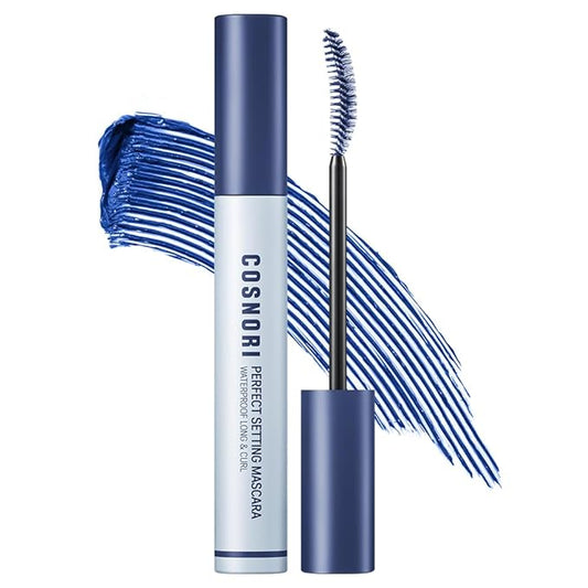 COSNORI Perfect Setting Waterproof Mascara Long&Curl 05 Royal Blue – Long Lasting Smudge - Deep Blue Mascara - Vibrant Pop of Color - Perfect Accent for Deep Skin Tones - 0.23fl oz (7ml)