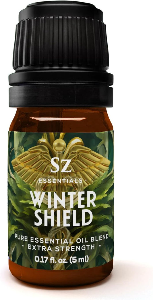 Winter Shield Essential Oil Blend for Diffuser and Humidifier - Extra Strength Protective Seasonal Defense - 100% Pure, Natural & Undiluted - Therapeutic Grade & Vegan - 0.17 oz (5ml)