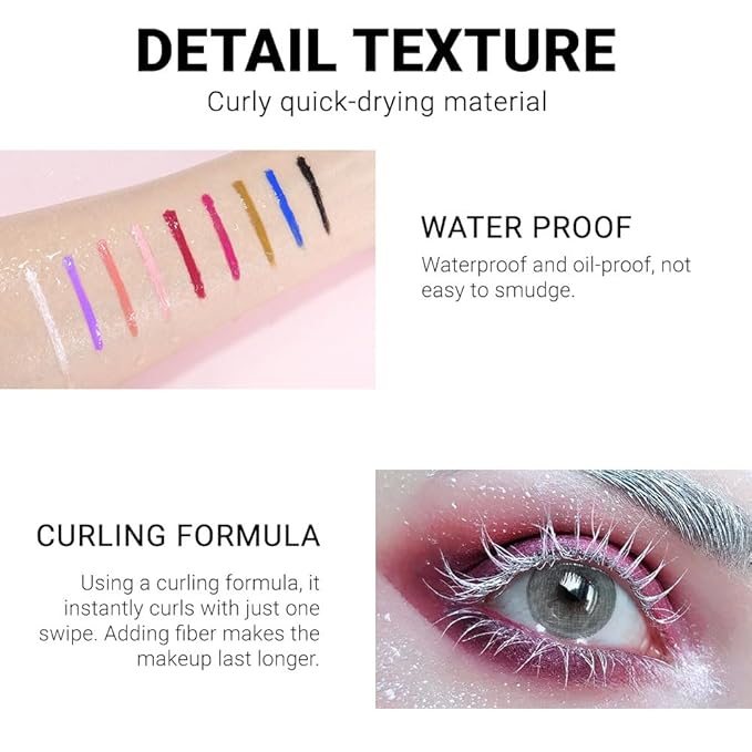 Colored Mascara for Eyelashes with Comb Set, Colorful Waterproof Long lasting White Mascara Charming Voluminous White lashes for Women Cruelty Free Vegan Eye Makeup (C-1Pc 09#white, C)