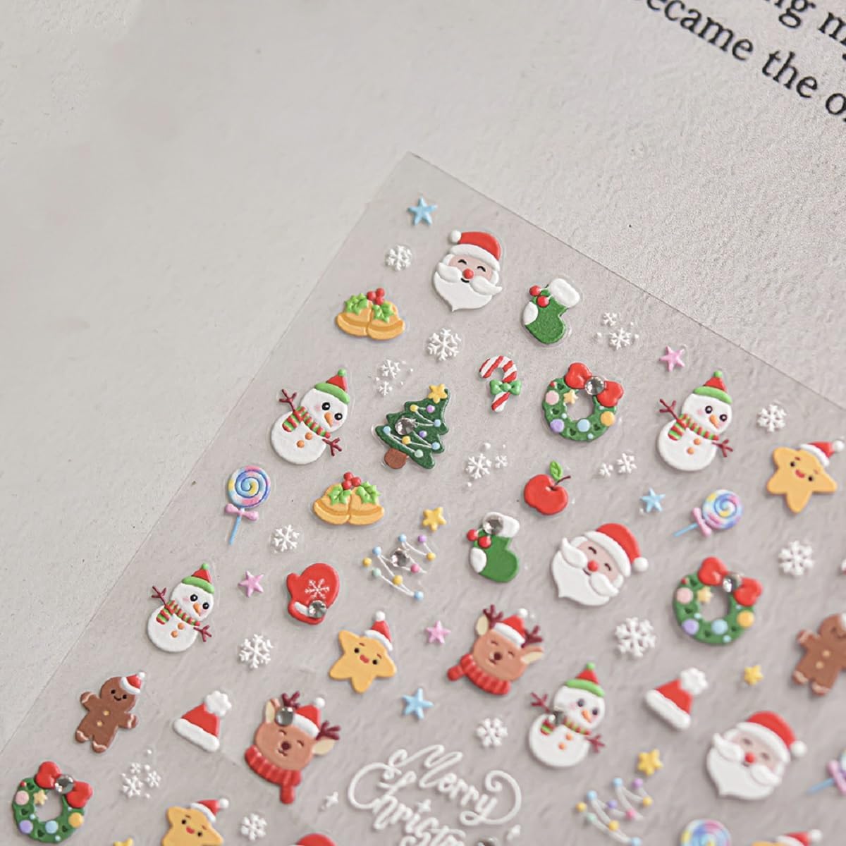 Christmas Nail Art Sticker 5D Embossed Xmas Nail Art Decals Santa Claus Elk Snowman Rhinestone Design Holiday Nail Supplies Winter Manicure Decoration for Women Girls