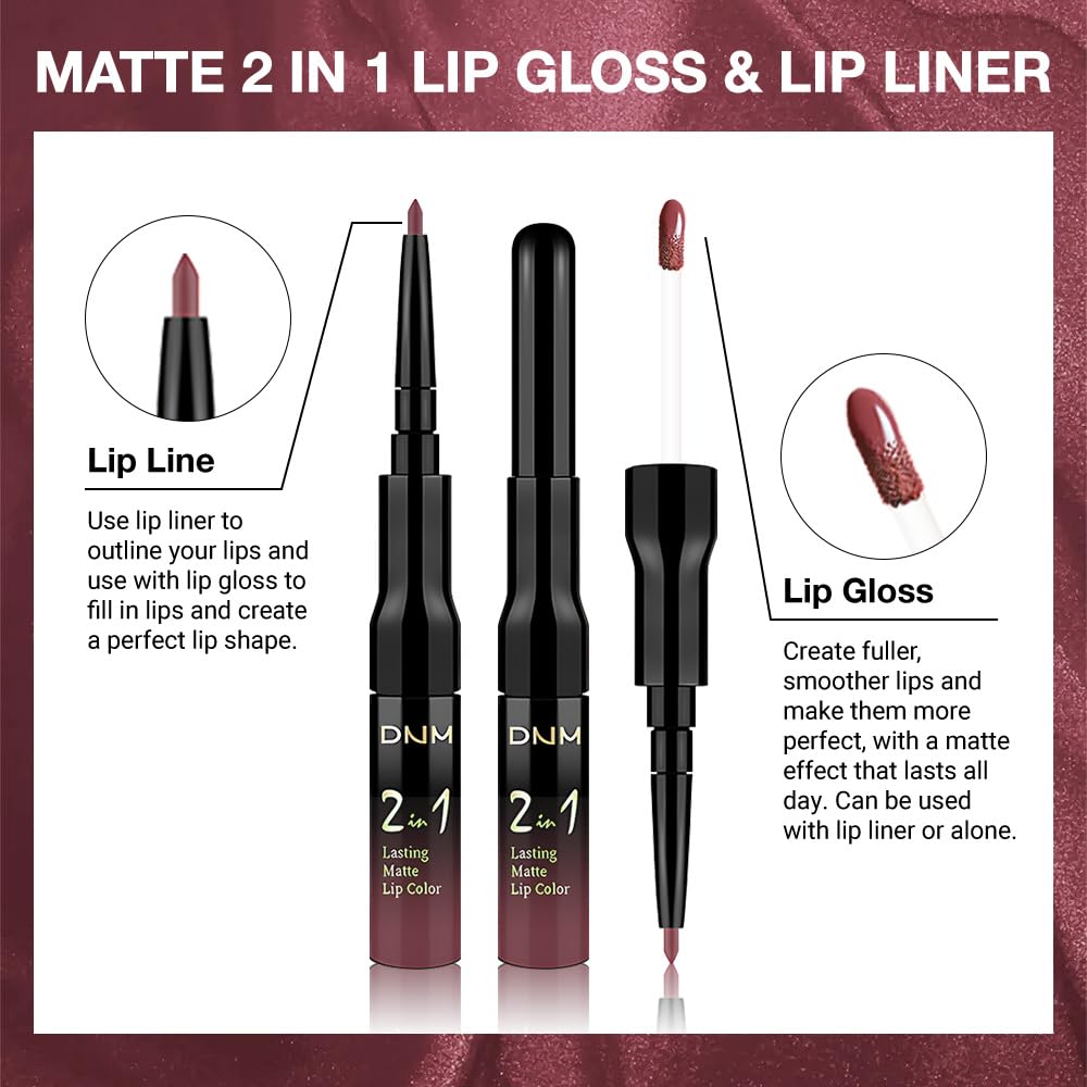 evpct 1Pcs Red Brown Matte Lip Liner & Liquid Lipstick Stain Makeup Set for Women, Red Brown Lip Liner Stain Long Lasting Waterproof Smudge Proof, Cruelty Free Lip Stick Makeup 24 hours originales, 57