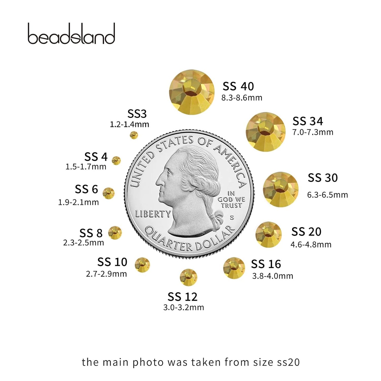 beadsland Flat Back Crystal Rhinestones Round Gems for Nail Art and Craft Glue Fix, Metal Sunlight (2.9-3.0mm) SS12/1440pcs