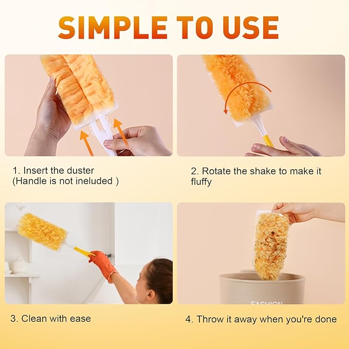 Heavy Duty Duster Refills, Unscented Disposable Dusters Kit for Cleaning Dusting Furniture Blind Ceiling Fan, Multi Surface 360 Feather Duster (100)