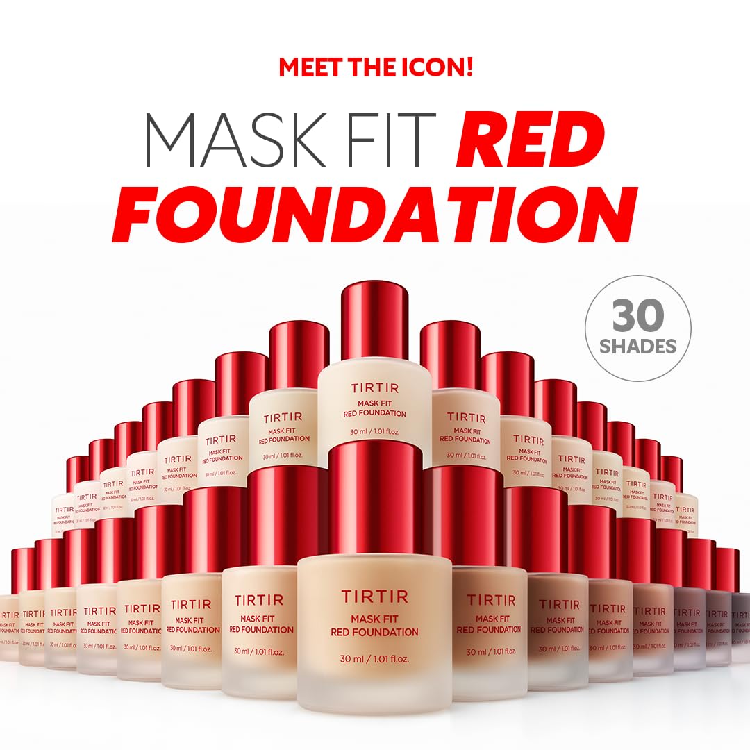 TIRTIR Mask Fit Red FoundationㅣLong Lasting Flawless Coverage, Energy Essence, Lightweight, Hydrating, Pore-Blurring, Breathable Satin Finish, Makeup, Radiant Skin, #22N Shell Beige, 1.01 Fl Oz