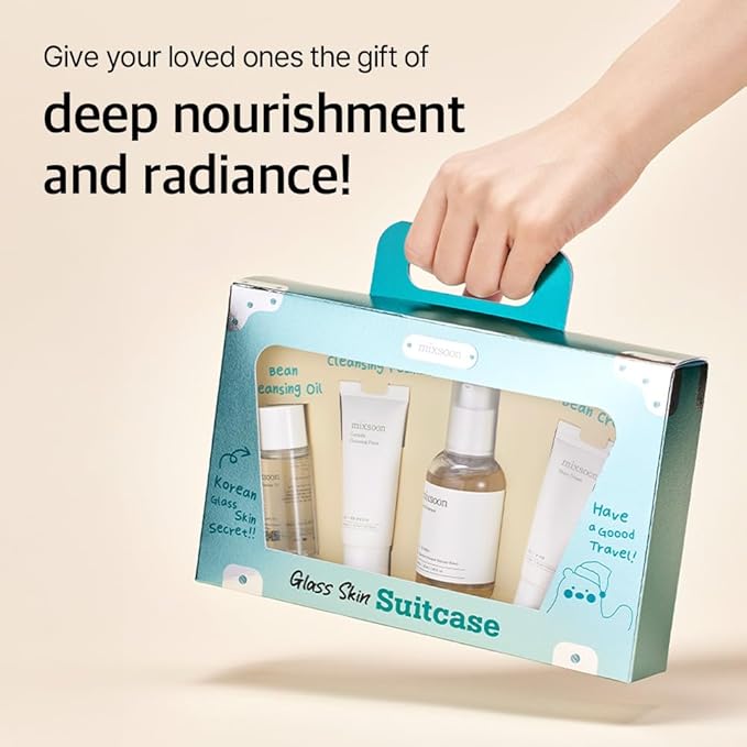 mixsoon Glass Skin Suit Case Set-5-Step Skincare Kit - Hydrating and Radiance-Cleansing Oil, Foam, Essence, Cream 105ml / 3.55 fl.oz. Korean Glass Skin Care