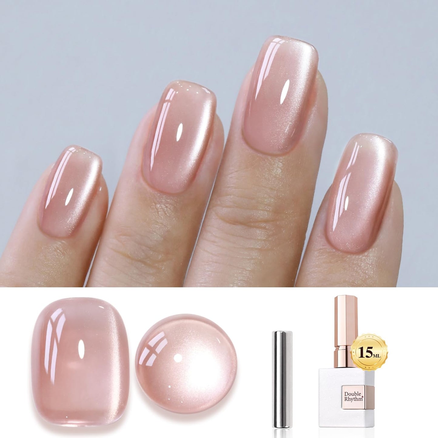 Double Rhythm Jelly Glass Cat Eye Gel Polish with Magnet 15ML Holographic Glitter Shimmer Translucent Sheer Color Magnetic Nail Polish Salon DIY at Home (Jelly Nude-MC1103)