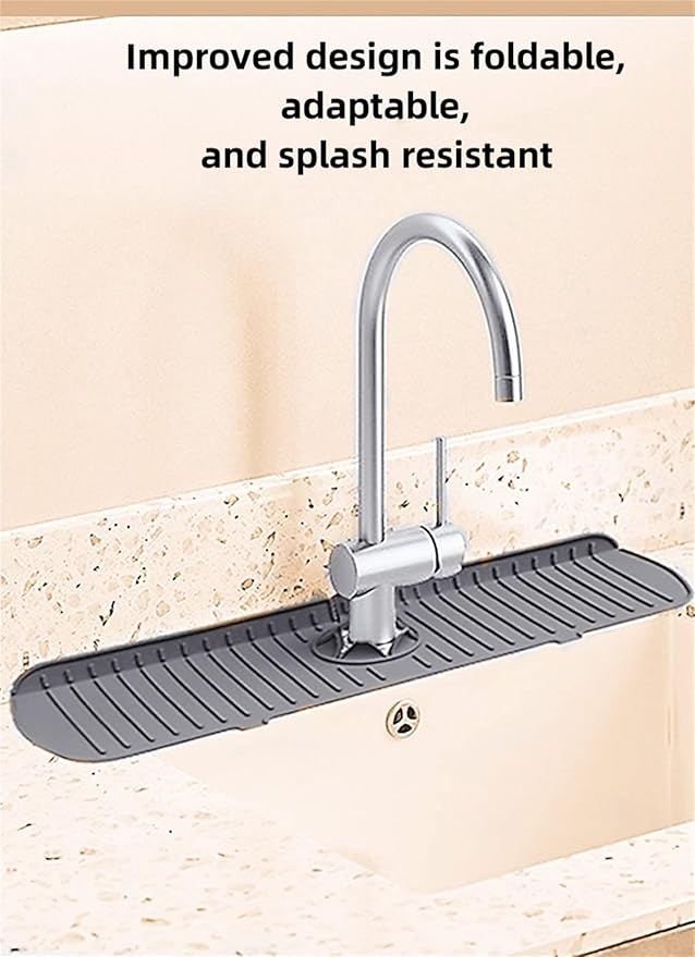 Big Size Kitchen Sink Splash Guard, 24in Faucet Mat Splash Catcher, Handle Drip Catcher Tray, Multipurpose for Kitchen Dish Drying Mats Sponge Holder (gray)
