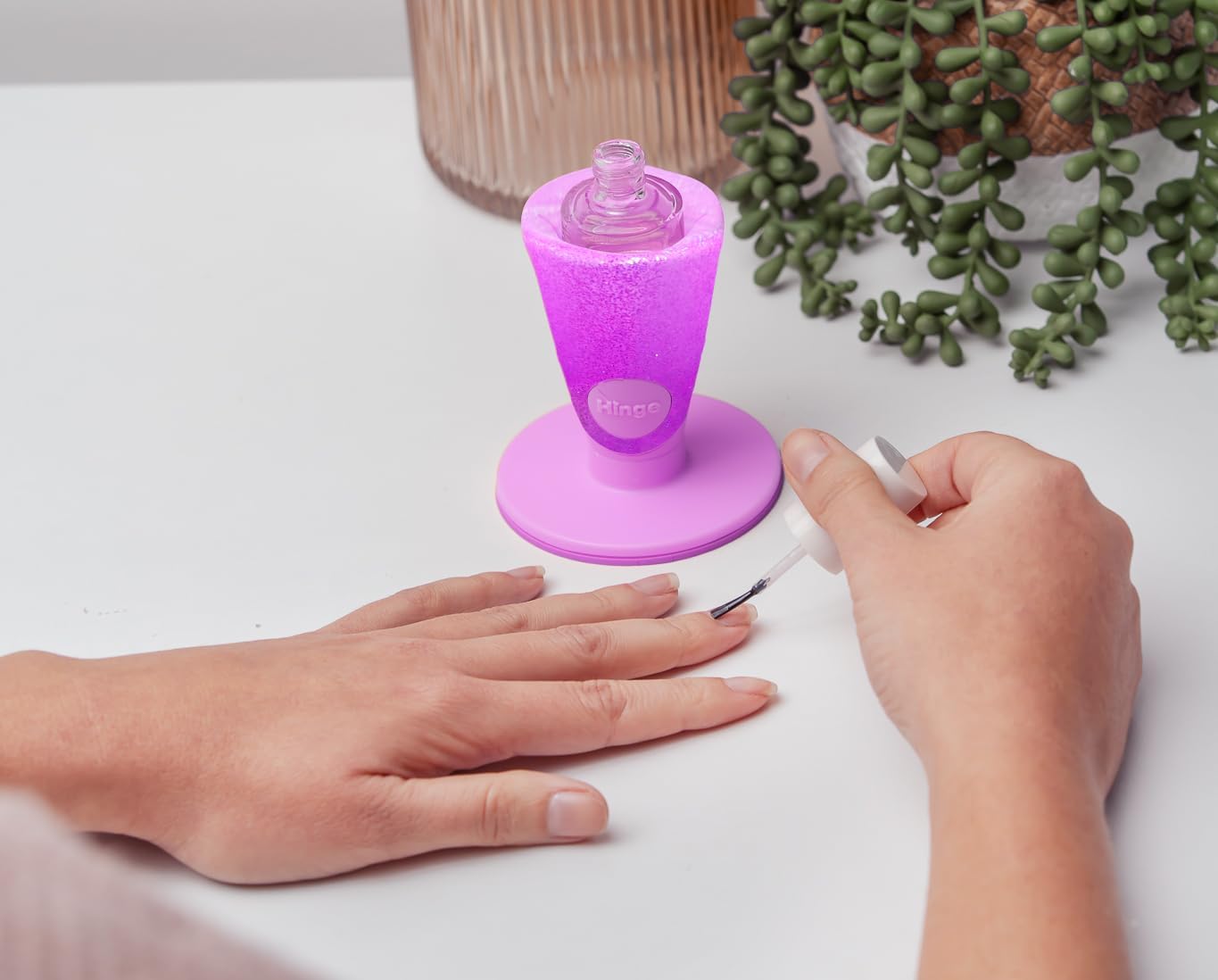 tweexy Hinge Untippable Nail Polish Bottle Holder | Anti-Spill Nail Polish Holder Stand, Tilted, Smartgrip Airlock Suction | Fingernail Painting, Nail Art, Manicure & Pedicure, Nail Polish Accessories (Opal Sparkle)