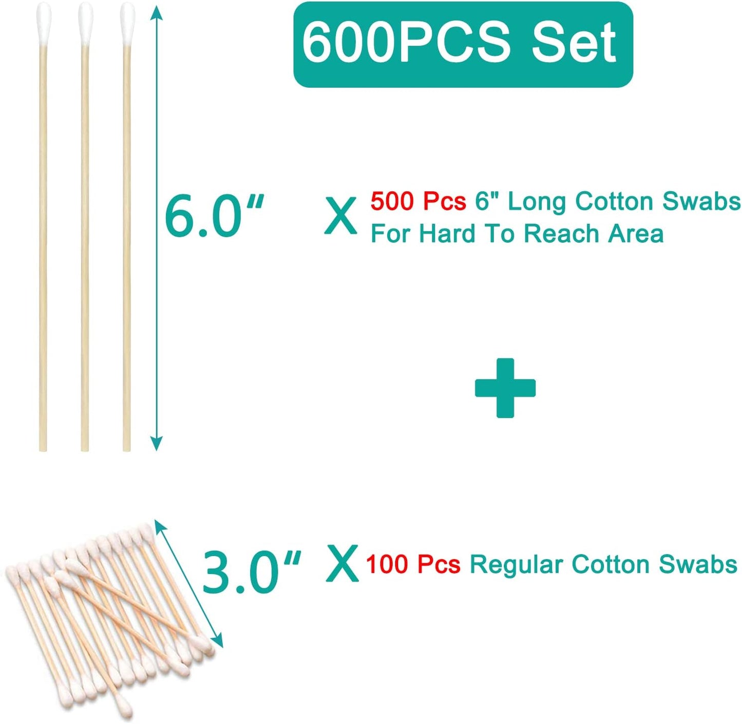 eyxformula 500 Count 6 Inch Long Cotton Swabs with Sturdy Bamboo Sticks - Absorbent & Lint Free Cotton Tipped Applicator for Cleaning Gun, Dog Ear, Electronics, Hard-to-Reach Areas, Makeup, Crafts