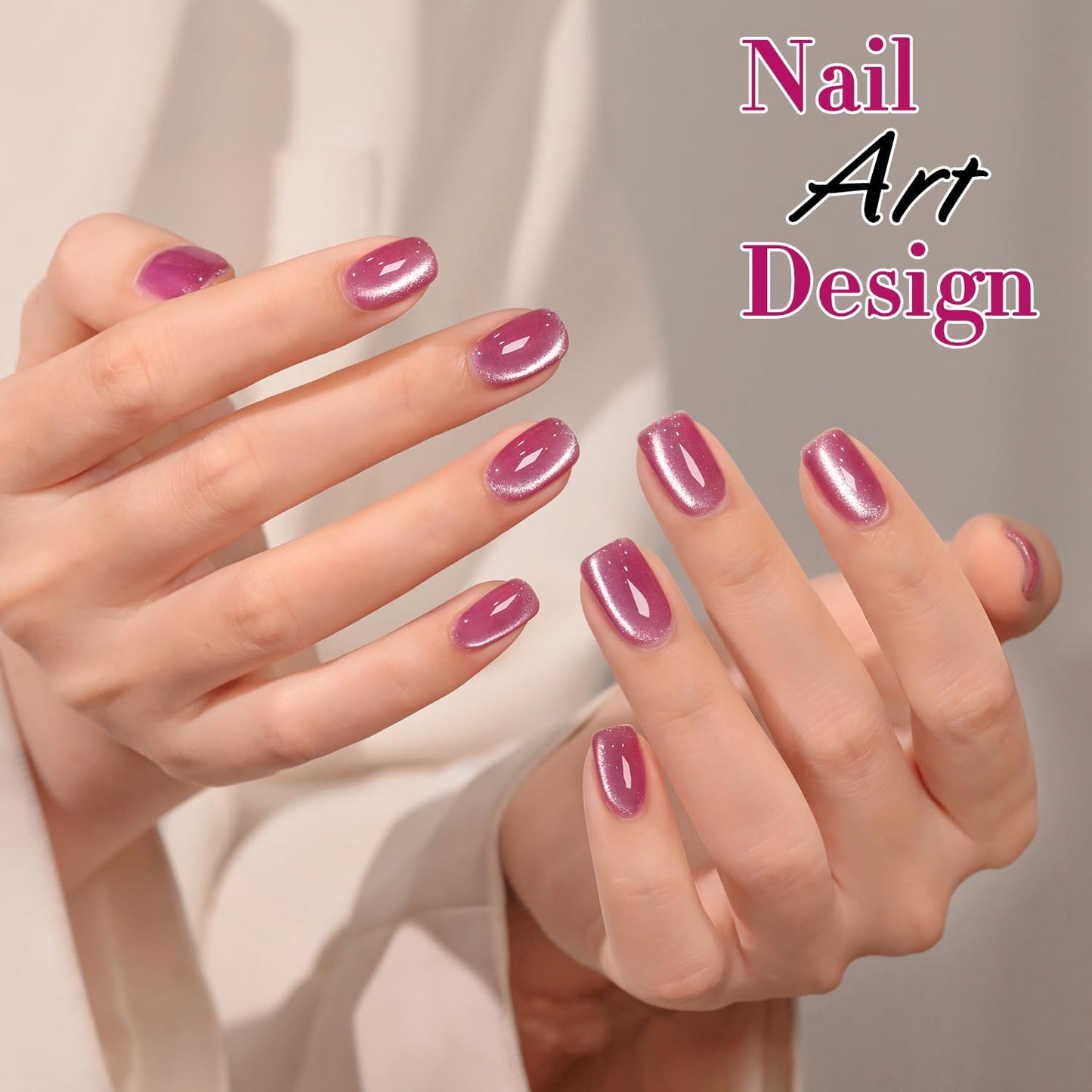 Double Rhythm Cat Eye Gel Polish with Magnet 15ML Holographic Glitter Shimmer Translucent Sheer Color Jelly Glass Magnetic Gel Polish Salon DIY at Home (Purple Pink-MC1043)