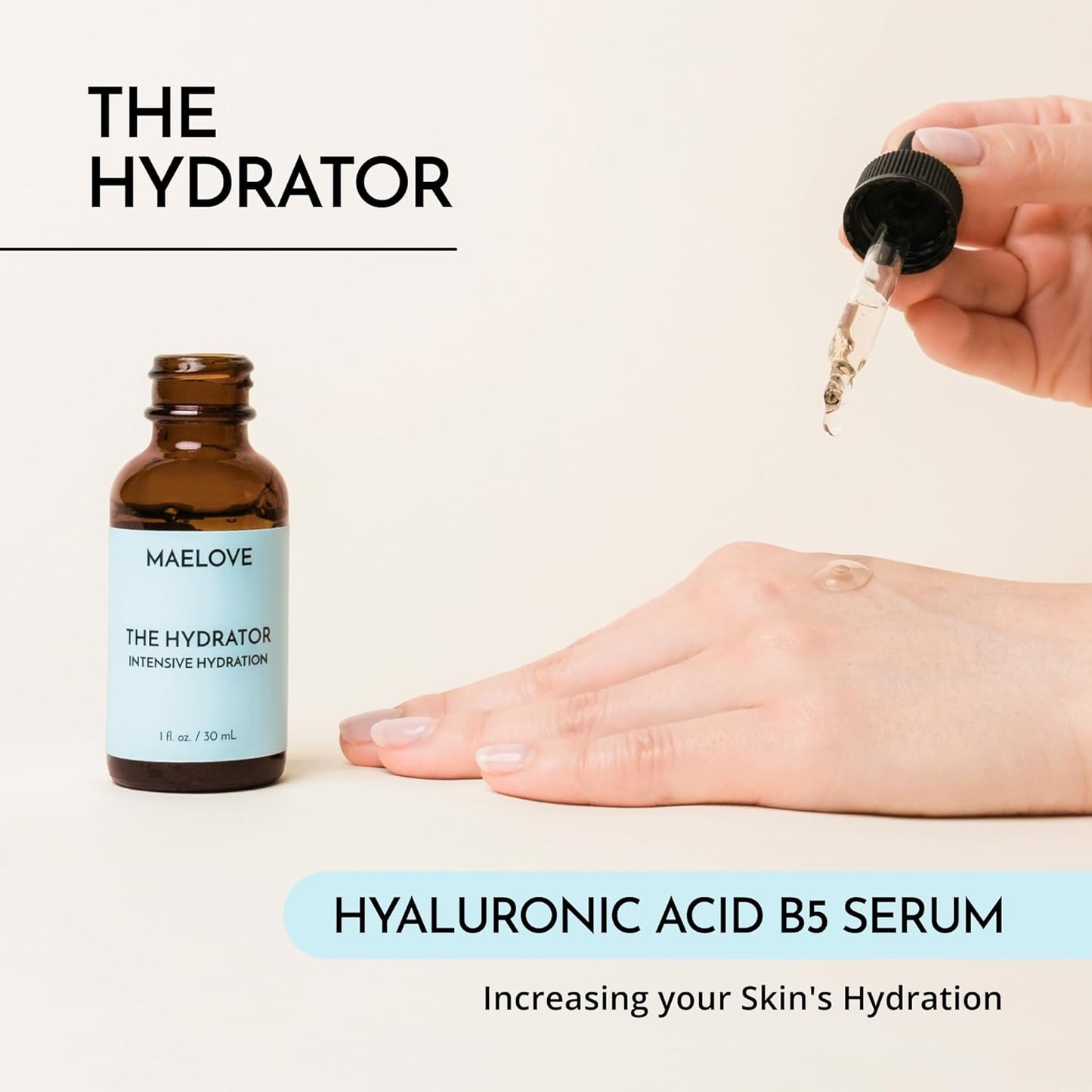 MAELOVE Hydrator Hyaluronic Acid B5 Serum with Resveratrol for Instantly Dewy Glow, Fills Fine Lines, Lightweight and Non Greasy, 1.0 fl oz