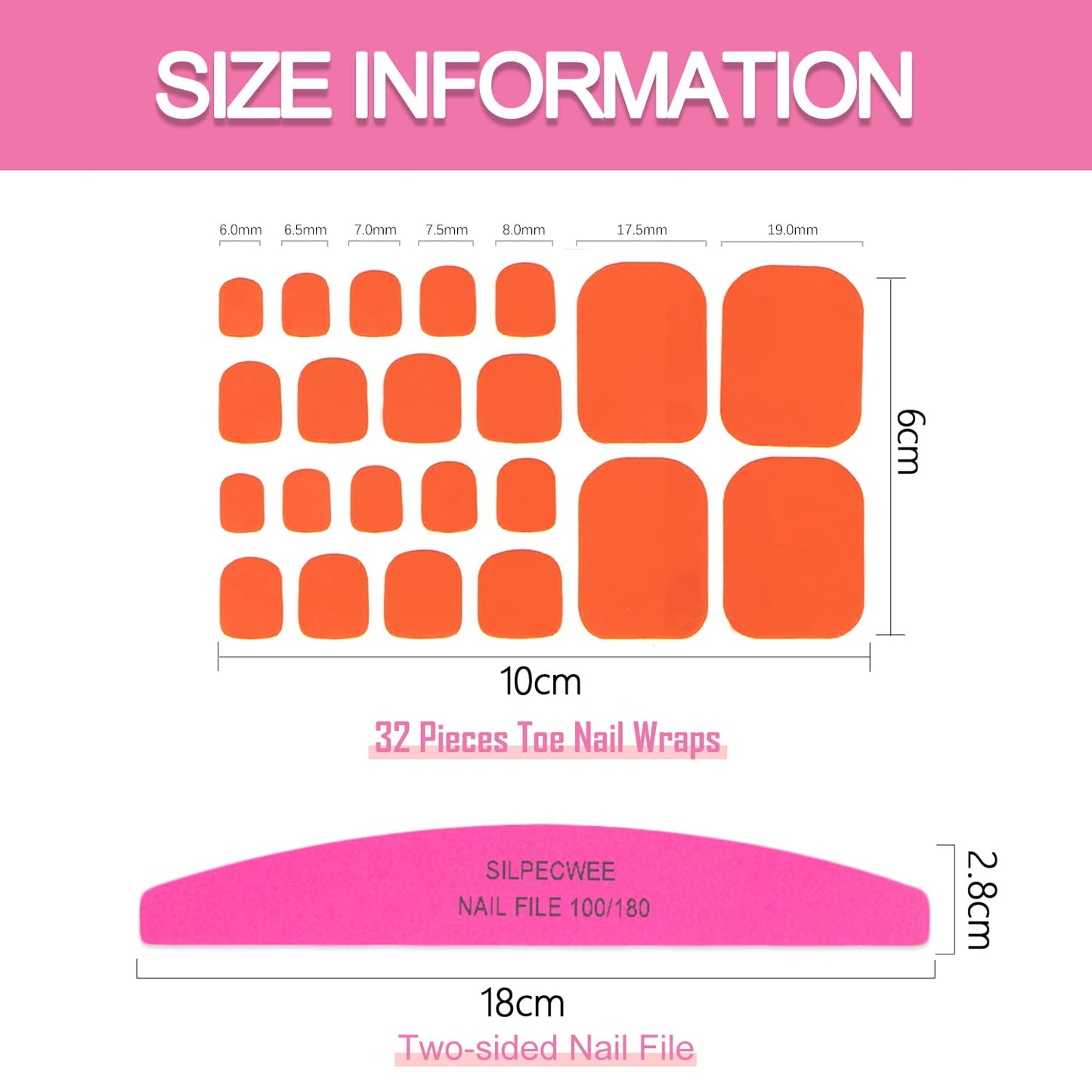 SILPECWEE 20 Sheets Toe Nail Stickers Full Nail Wraps for Women Solid Color Toenail Polish Strips Self Adhesive Toes Sticker Nail Polish Gel Toenails Stickers with 1pc Nail File