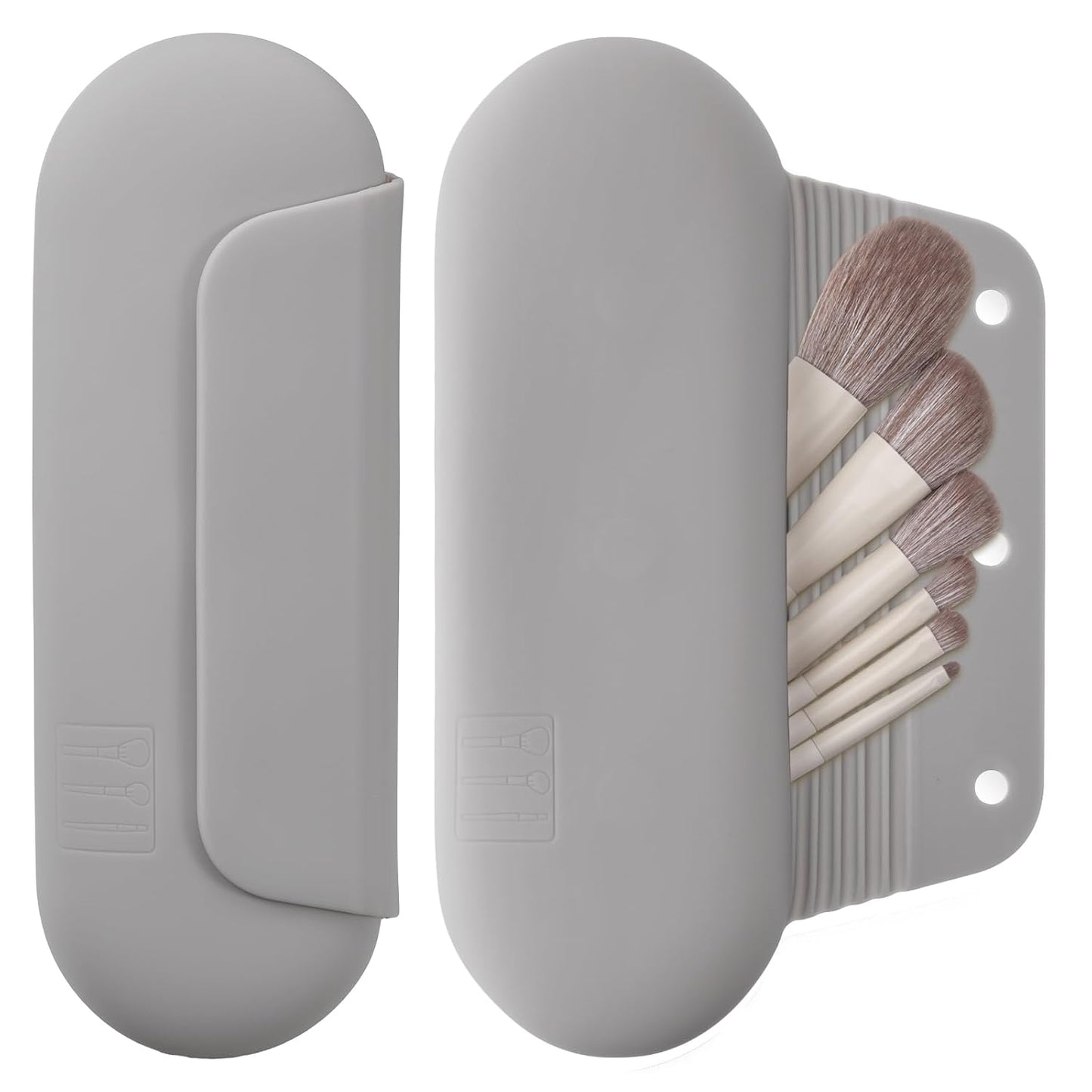 Silicone Makeup Brush Holder Travel Cosmetic Bag：Soft Portable Cosmetic Face Brushes Holder with Upgrade Anti-Fall Out Magnetic Closure, Large Travel Makeup Brush Case - Stone