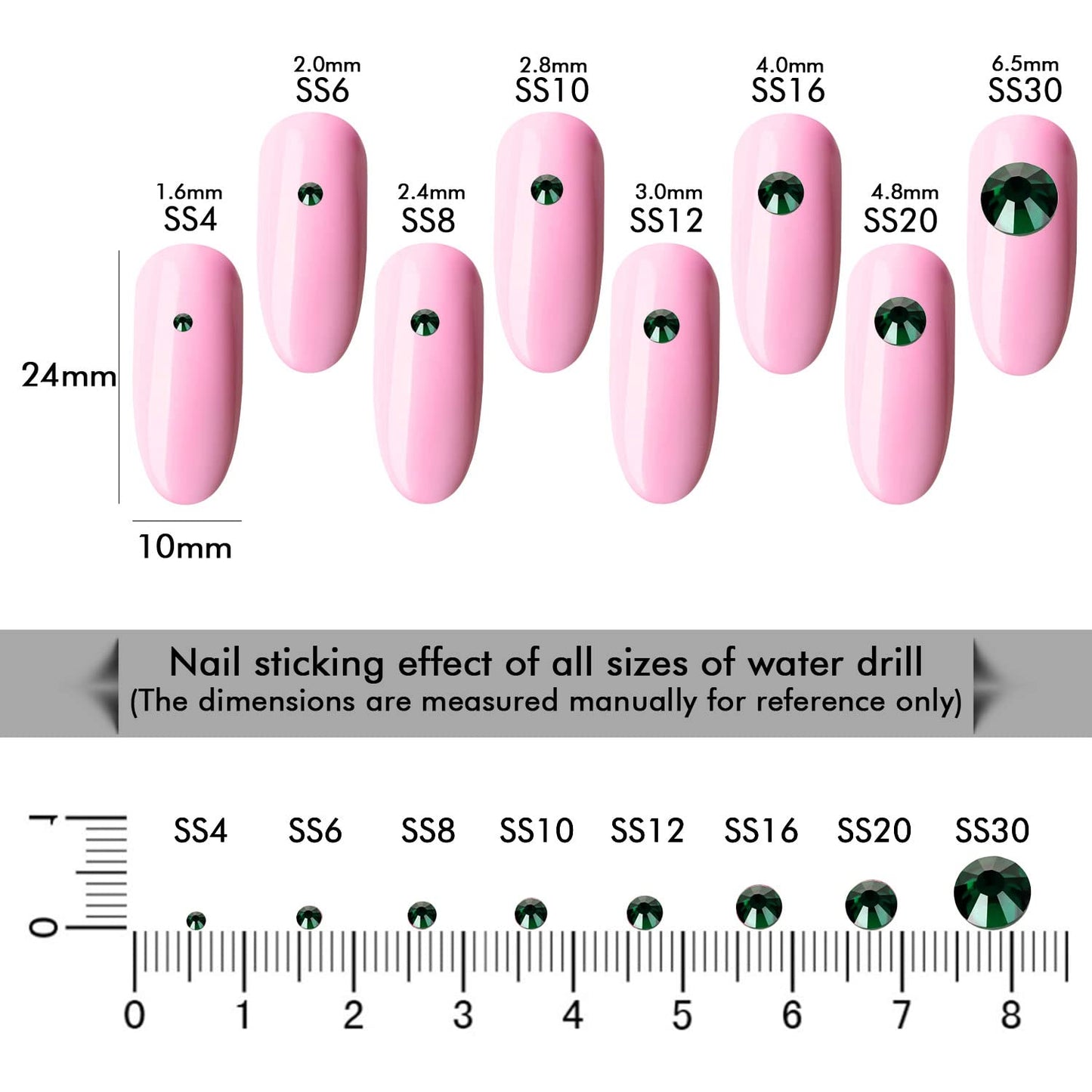 288Pcs Dark Green Crystal Rhinestones,Glass Flatback Rhinestones Gemstones for Nail Face Makeup Art Crafts Clothes Decoration -(SS30,6.5mm,Dark Green)