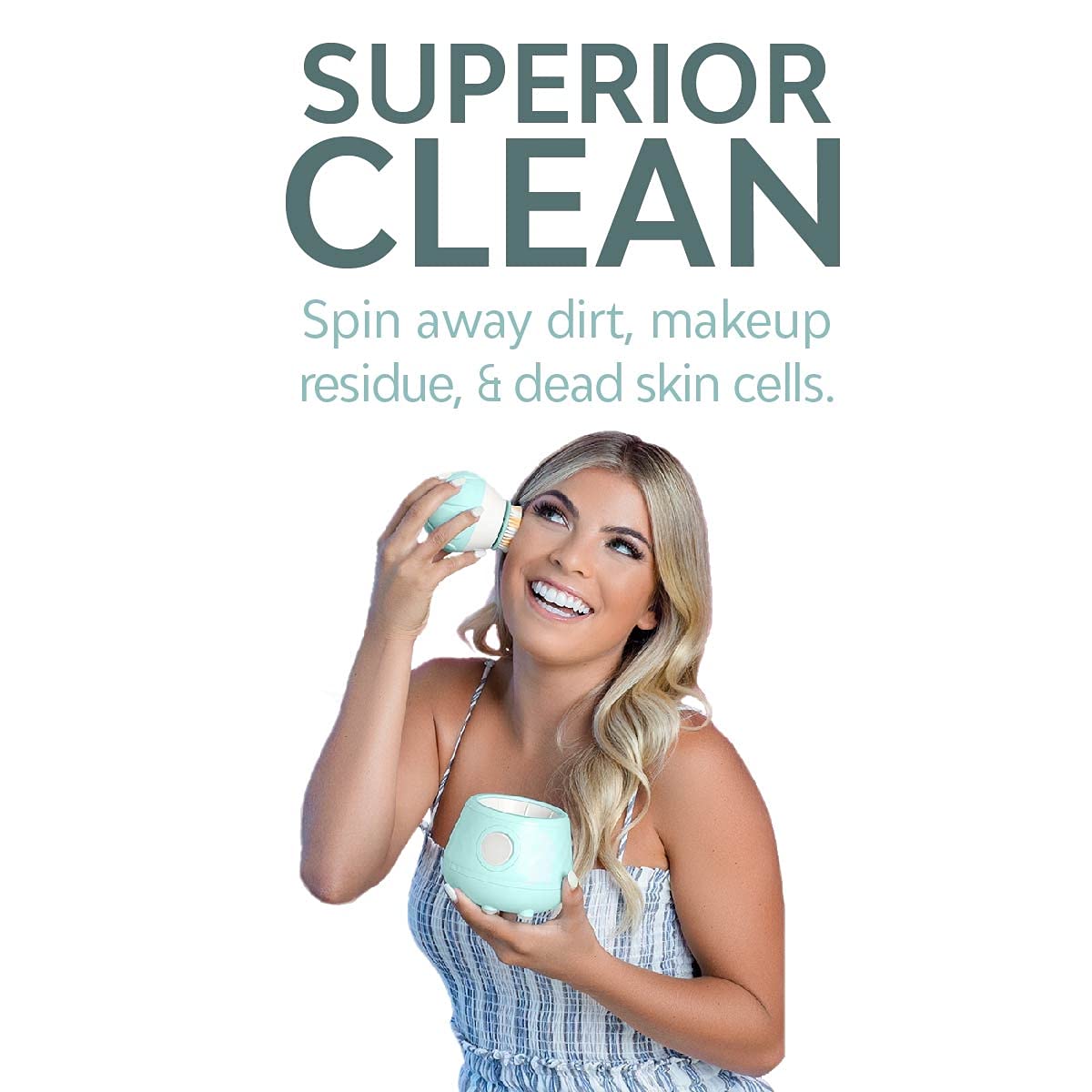 Tao Clean Ona Diamond Orbital Facial Brush and Cleansing Station – Robin's Egg Blue – Electric Face Cleansing Brush with Ergonomic Handle, Dual Speed Settings, 2 Piece Set, (BA-0201-RBE-US)