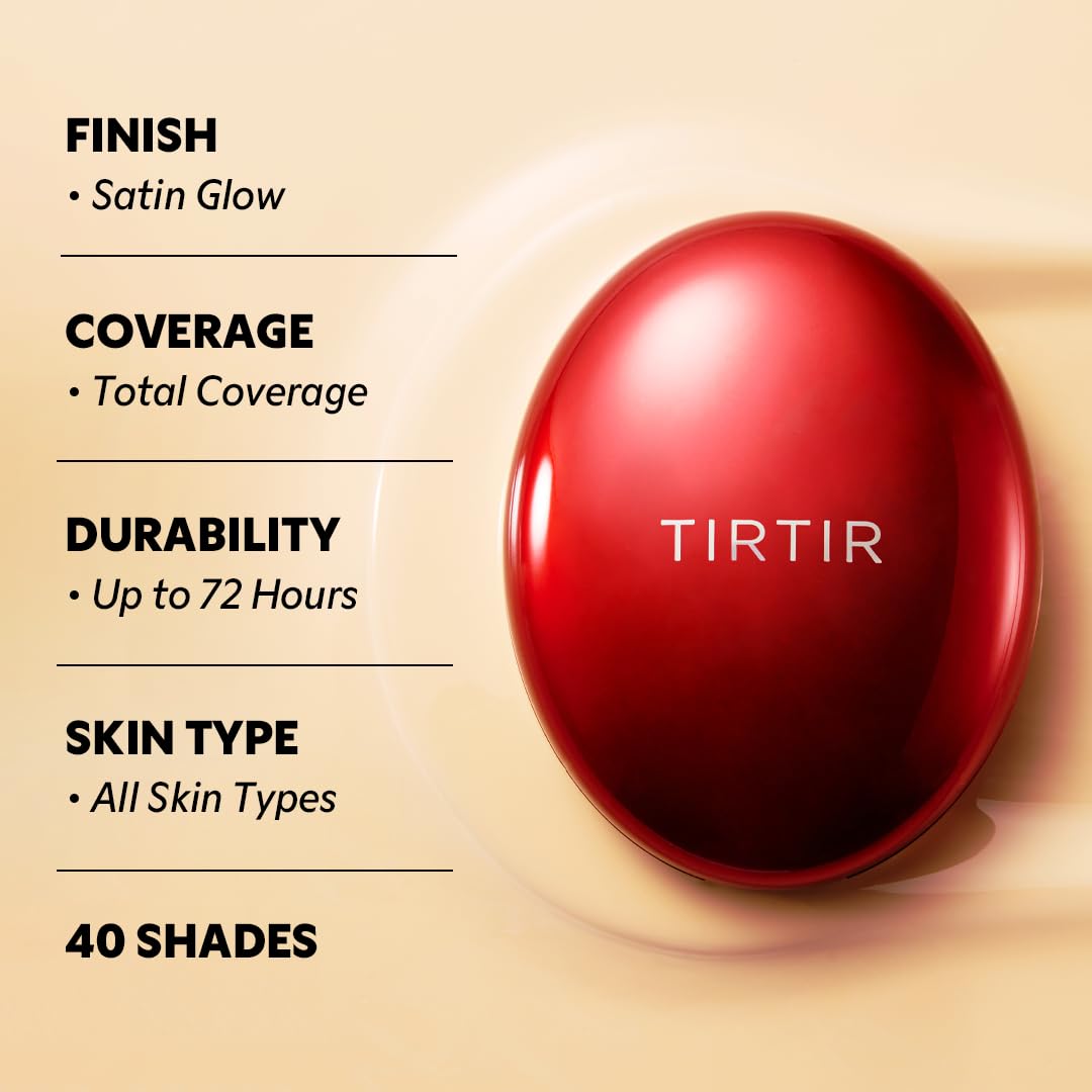 TIRTIR Mask Fit Red Cushion Foundation | Full coverage, Weightless, Skin fit, Satin Glow Finish, Korean Makeup BB Foundation, beauty, Tattoo cover up, Buildable (#34N Pecan, 0.63 Fl Oz)