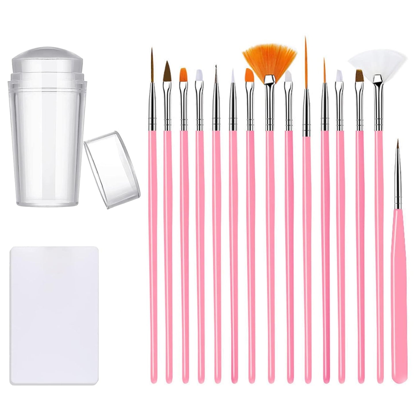 Nail Stamper Nail Art Brushes, French Tip Nail Stamp Clear Nail Art Stamper Jelly with Scraper, 15pcs Nail Pen Brushes, Soft Silicone Stamper Printer DIY French Tip Nail Stamping Manicure Tool