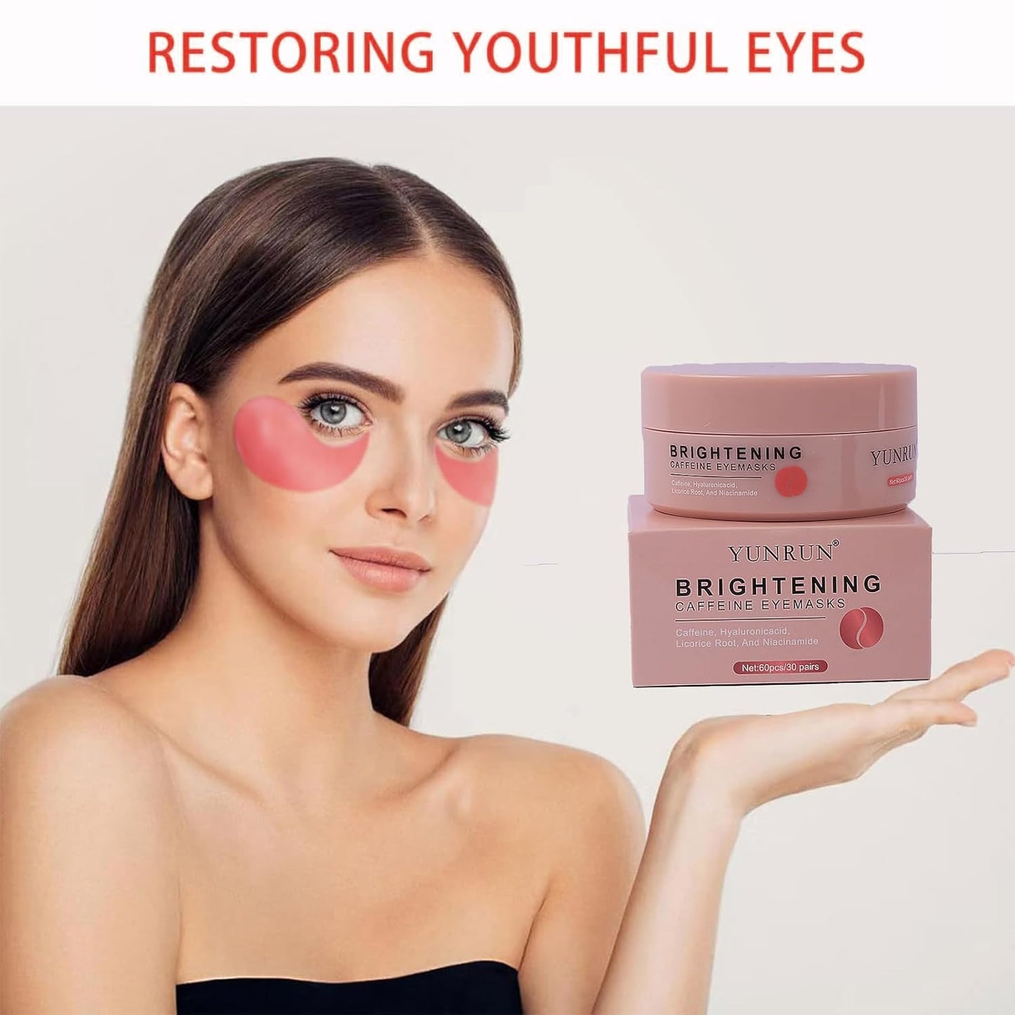 Brightening Eye Mask - Hyaluronic Acid Eye Mask with Caffeine,under Eye Patches for Puffy Eyes and Dark Circles - 60 eye patches to minimize wrinkles and eliminate ，under eye care (1pcs)