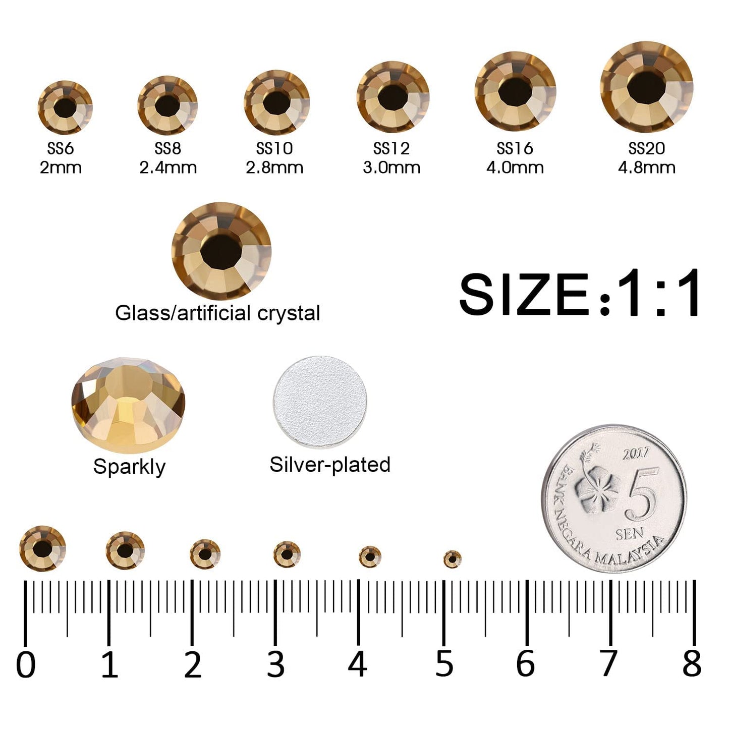 4240Pcs Brown Flatback Rhinestones 6 Sizes Crystal Diamonds for Nail Art Crafts Clothes Shoes with Tweezers and Picking Pen