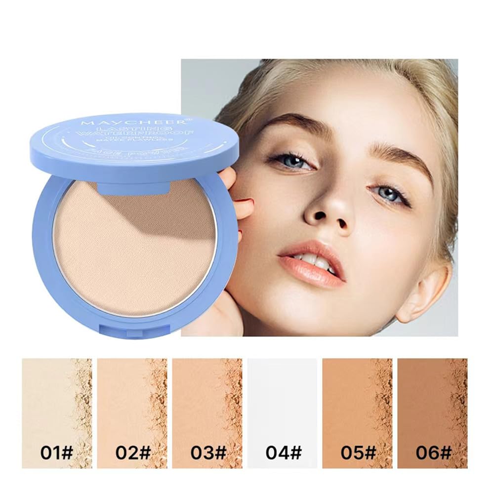 LAMUSELAND Pressed Powder Compact, Oil Control Brighten Skin 3 Color Face Powder, Whitening Highlighting Face Makeup Tools for Women Girls (JG05)