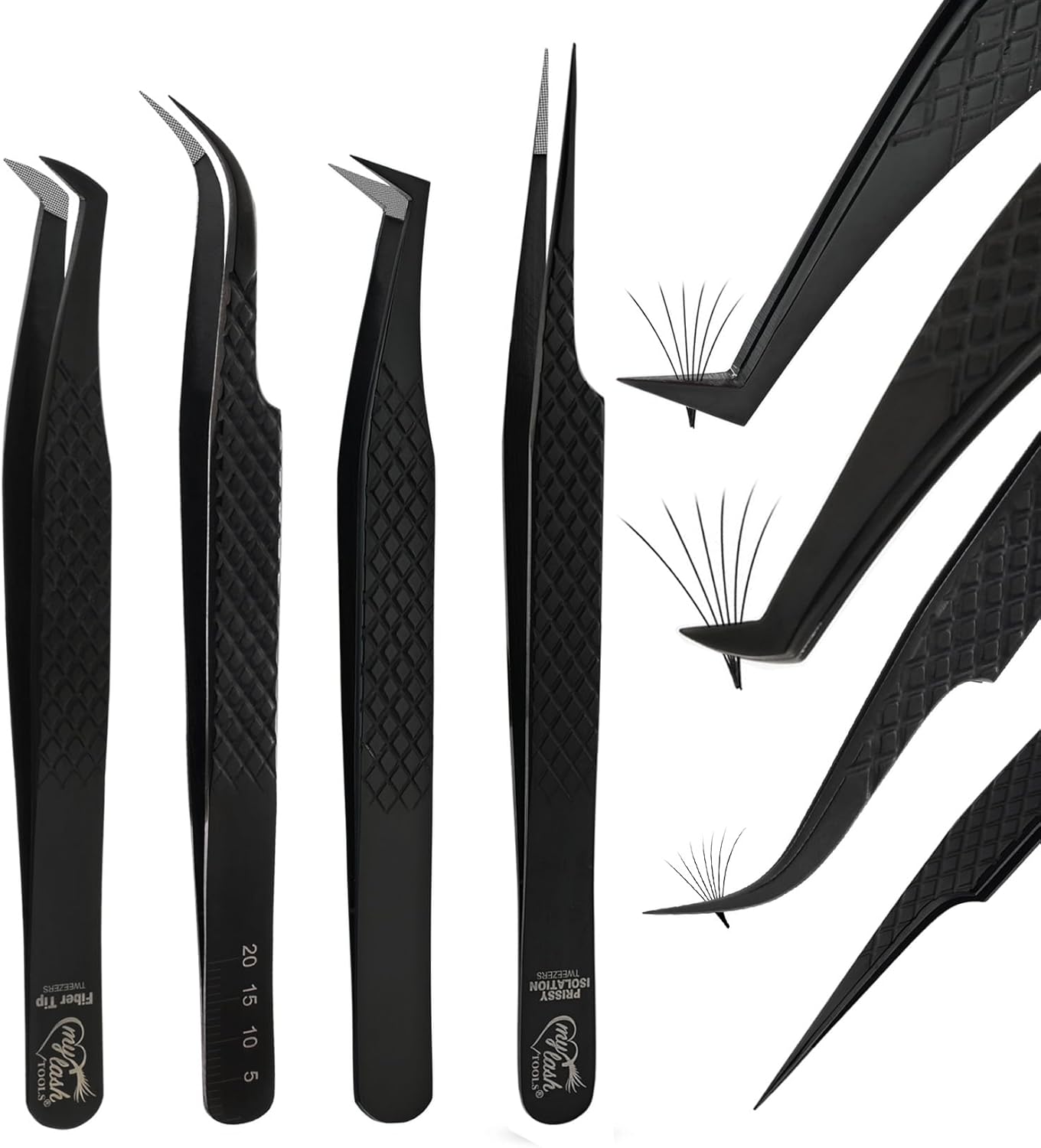 Eyelash Extension Tweezers Fiber Tip Lash Tweezers, Precision Boot Fiber Tip Volume Tweezers for Lash Extensions Japanese Steel Curved & Isolation Tweezer pinzas para pestaas (4pcs Set)
