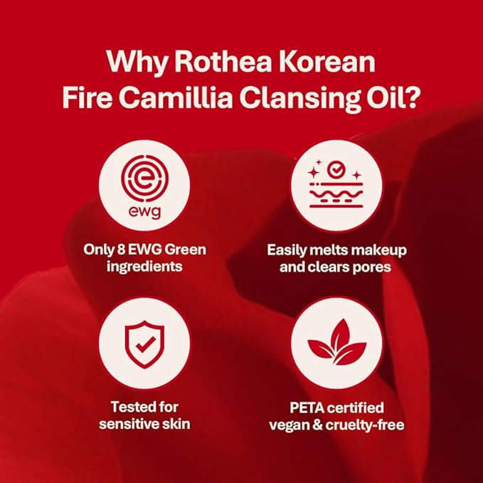 Rothea Korean Fire Camellia Cleansing Oil – Gentle Oil Cleanser for Face & Makeup, Blackhead Remover, Korean Skin Care, 6.76 fl oz / 200ml