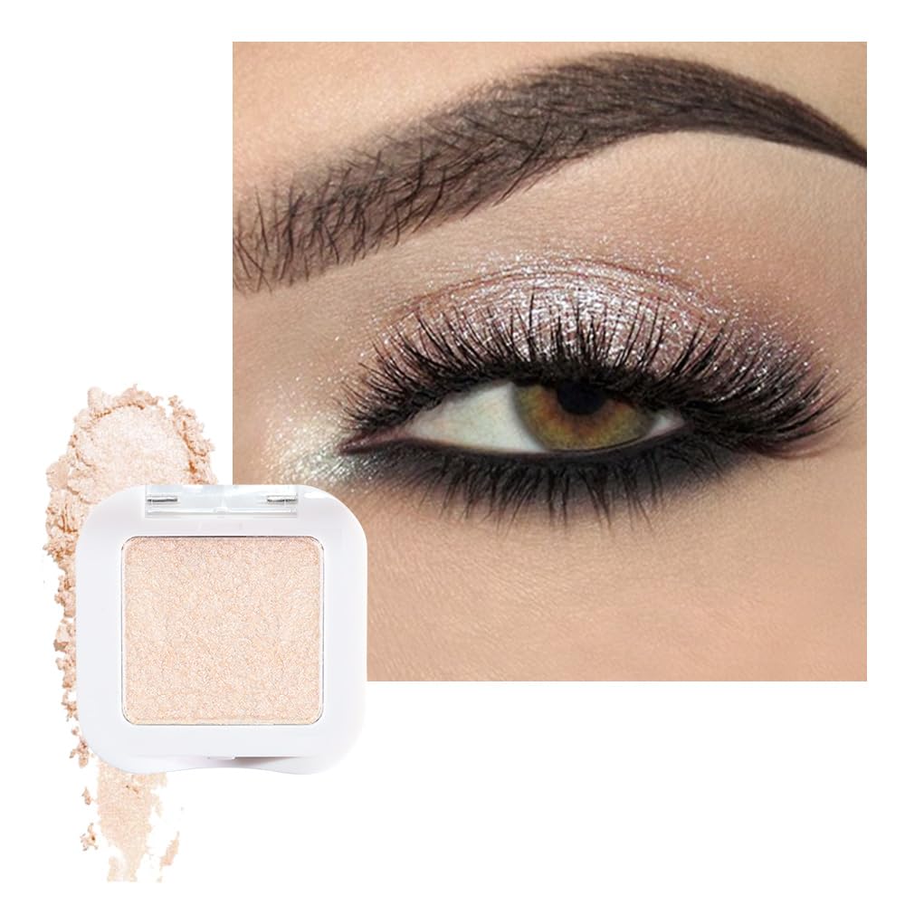 White Pearl Glitter Single Eyeshadow Palette - Single Shimmer Eye Shadow in Pearl White, Natural Highly Pigmented, Blendable Monochrome Powder Eye Shadow, Eyeshadow Palette Gift for Girls Women