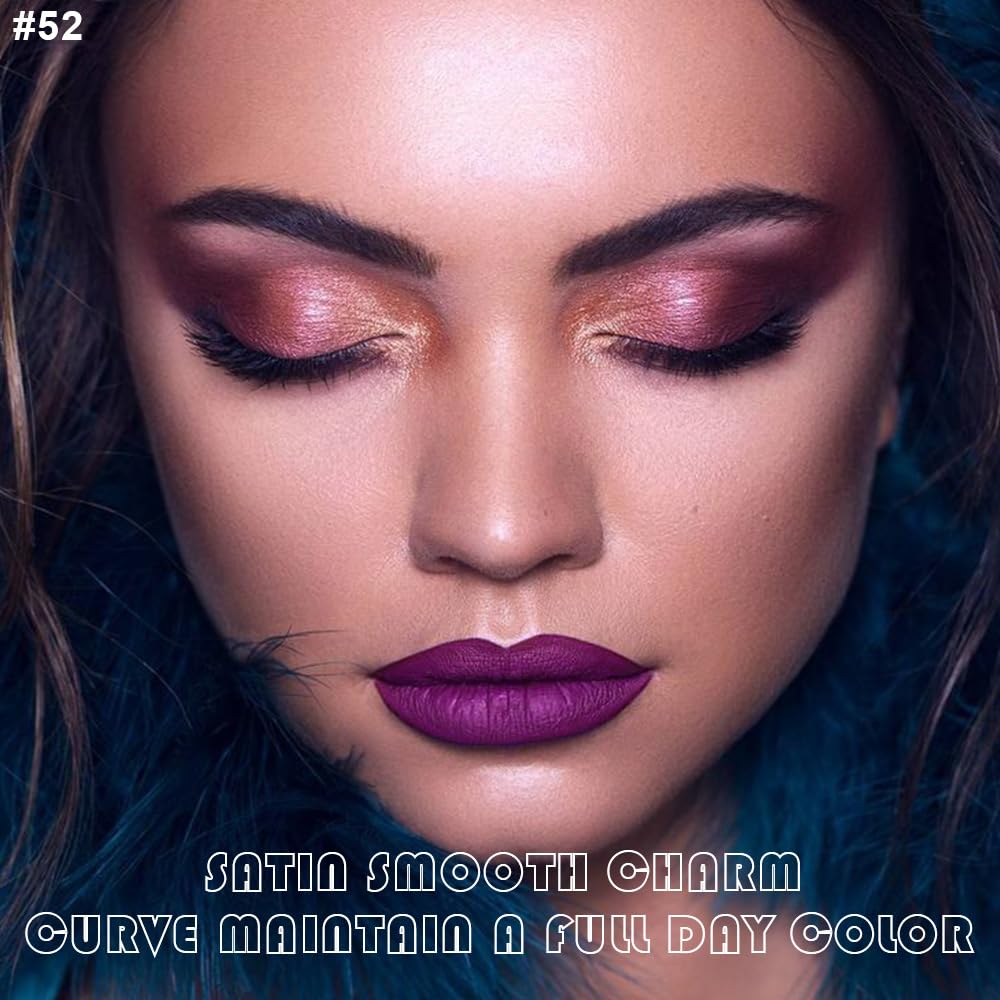 evpct 2Pcs Purple Matte Liquid Lipstick Lip Gloss Stain and Retractable Lip Liner Makeup Set for Women Long Lasting Waterproof 24 Hours Permanent Lipstick labial mate larga duracion 24 52#