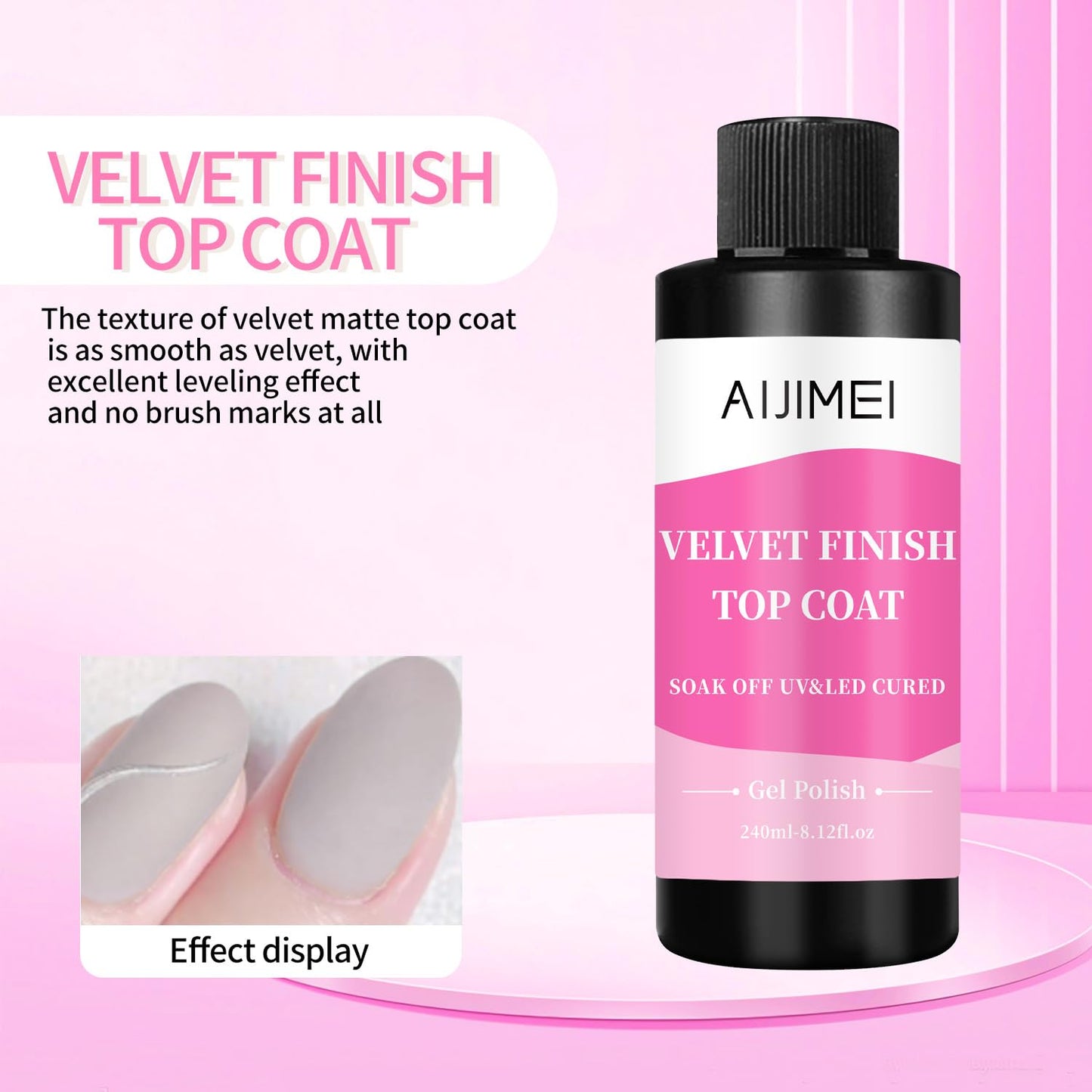 AIJIMEI Velvet Finish Top Coat 8 Fl.Oz Luxurious Matte Effect, Quick Dry, Easy Application, Suitable for All Nail Types, Professional Quality Gel Nail Polish for Home Use