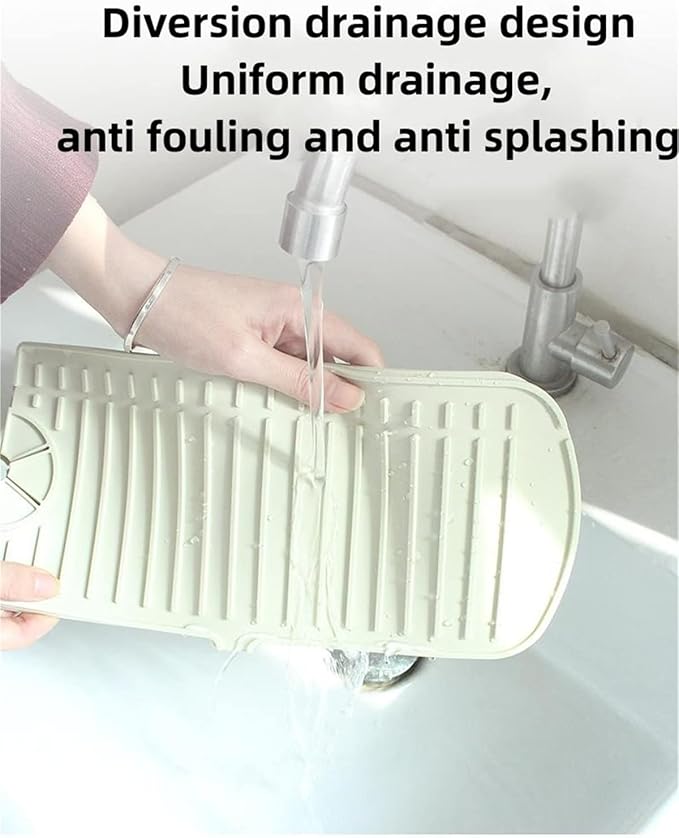 Big Size Kitchen Sink Splash Guard, 24in Faucet Mat Splash Catcher, Handle Drip Catcher Tray, Multipurpose for Kitchen Dish Drying Mats Sponge Holder (cream)