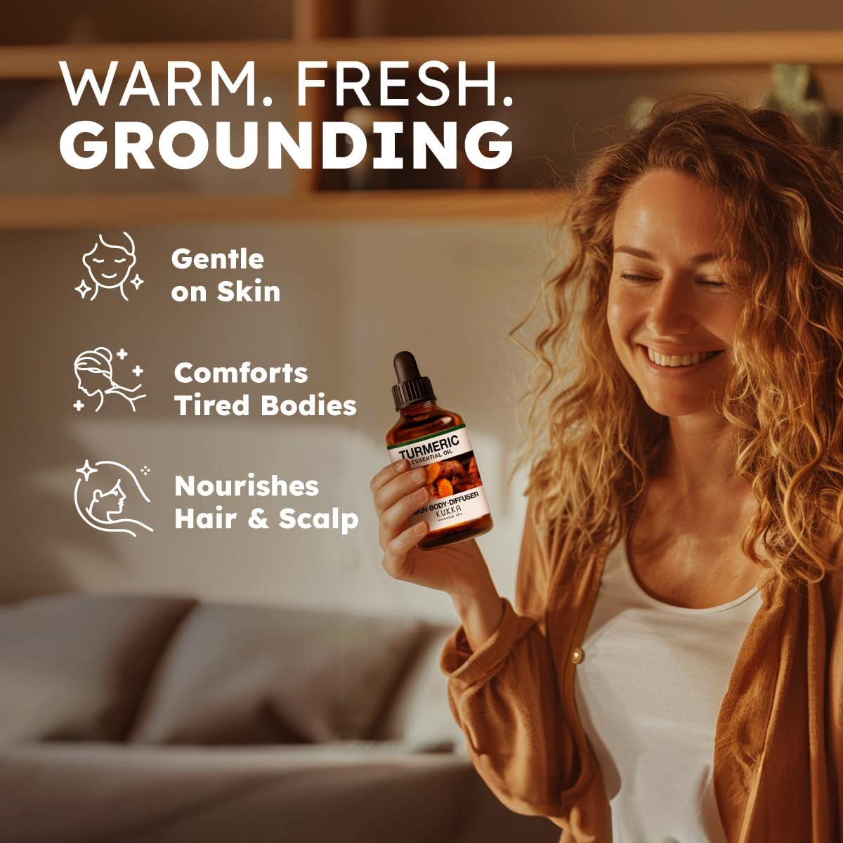 Kukka Turmeric Oil for Skin - 4 Fl Oz - Turmeric Essential Oil, Herbaceous Scent, for Face, Hair, Aromatherapy, Candle, DIY Soap Making Scents