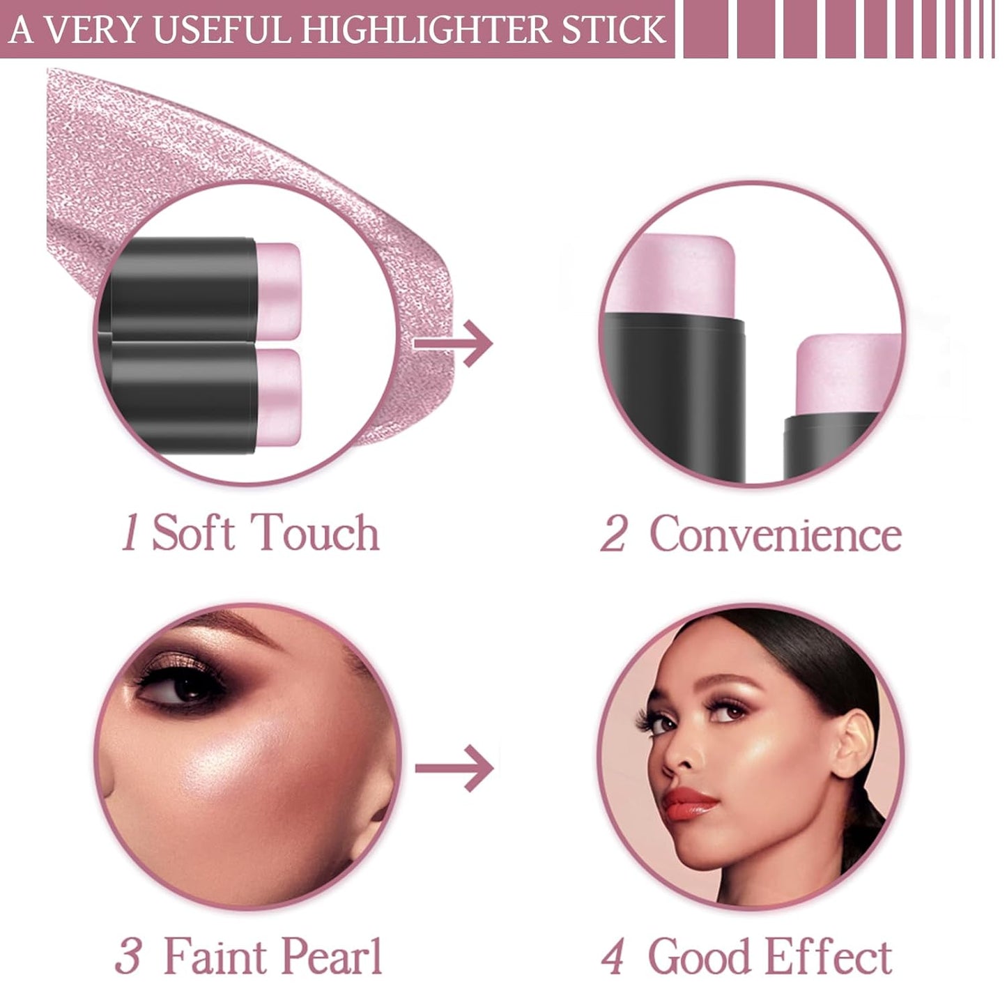 Purple Highlighter Stick, Highlighter Makeup for Face & Body, Body Shimmer Stick, Multi-Use Cream 3D Contour Stick for All Skin Types, Glow, Waterproof, Long Lasting, Ideal for Daily, Party