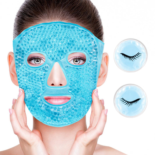 Face Eye Masks for Dark Circles and Puffiness, Migraines, Headache, Stress, Redness, Acne, Cooling Face Masks for Women Man, Hot Cold Use Ice Face Mask. (Blue set)