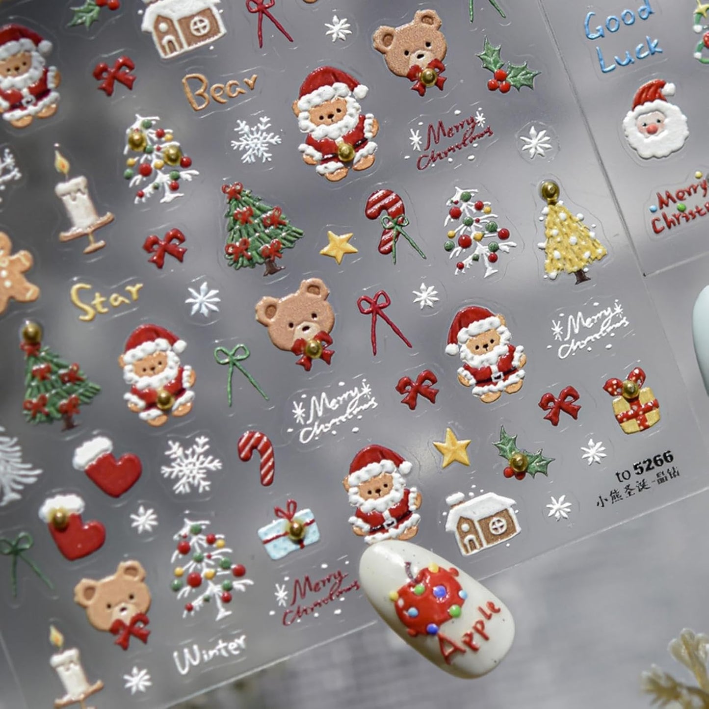 Christmas Nail Stickers Santa Claus Nail Stickers for Nails Art Bear Nail Art Decals with Xmas Tree Design 5D Self Adhesive Nails Charms Supply for Women Girls Manicure DIY Decoration Accessories