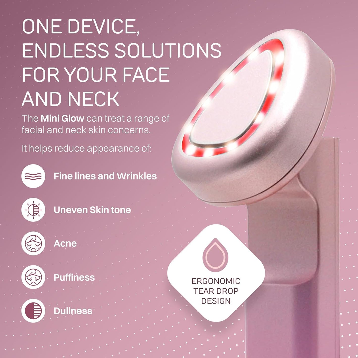 Mini Glow Pro 5-in-1 LED Face Wand – Skin Lifting, Toning & Firming Facial Massager with EMS, Microcurrent, Red & Blue Light – at Home Neck Contouring Beauty Device & Sculpting Tool