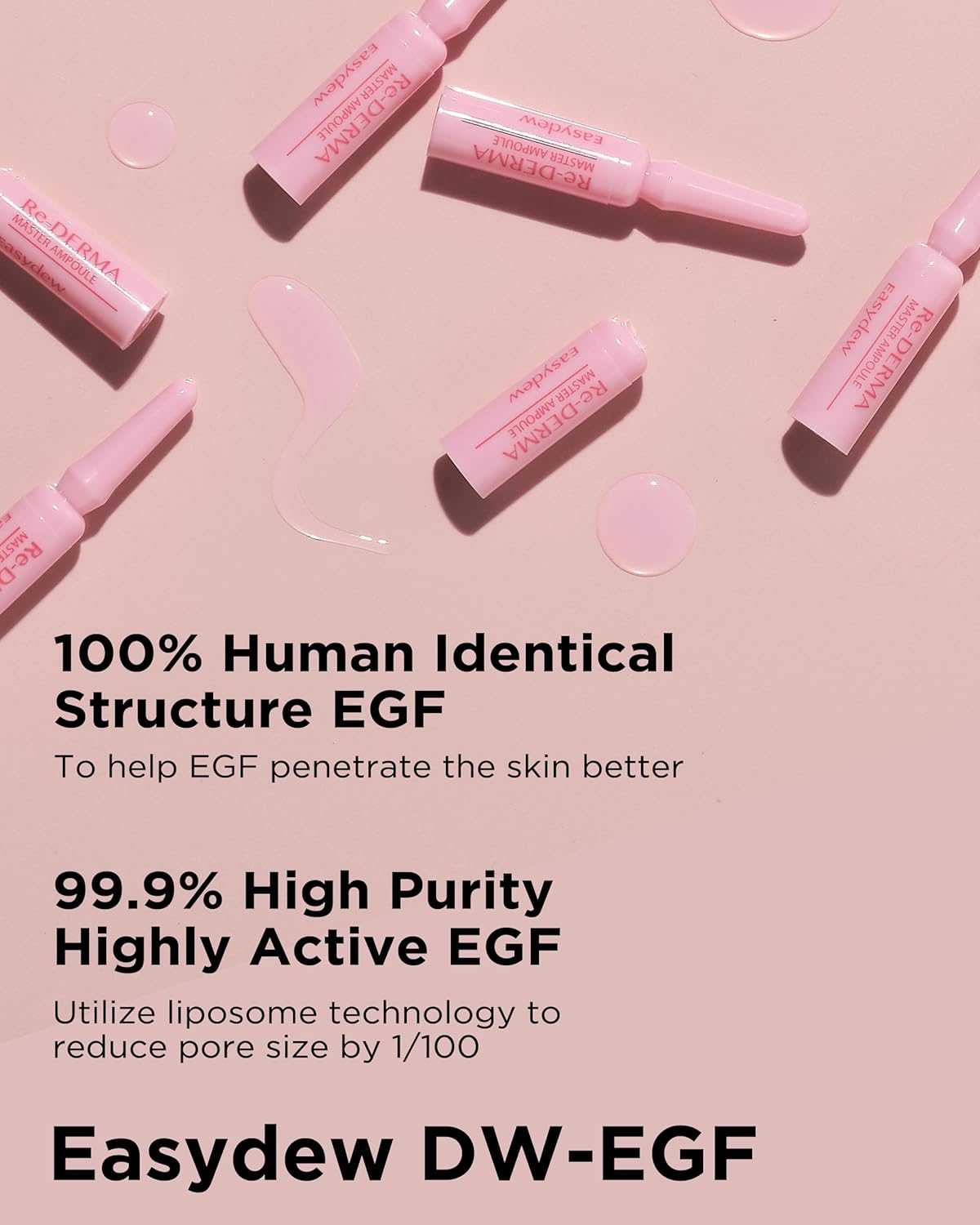EASYDEW DW-EGF Peptide Re-DERMA Master Ampoule - Korean Anti-Aging Skincare Facial Serum - Firming, Restore skin vitality, Smooth fine lines and wrinkles with Oligo peptide, Niacinamide - 0.42fl. oz.