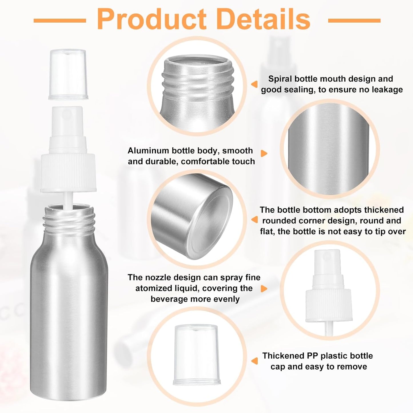 HARFINGTON Aluminum Fine Mist Spray Bottles 50ml/1.7oz Metal Small Liquid Alcohol Refillable Travel Container with White Plastic Nozzle Cap for Perfume Skincare Cosmetic Storage Bottle