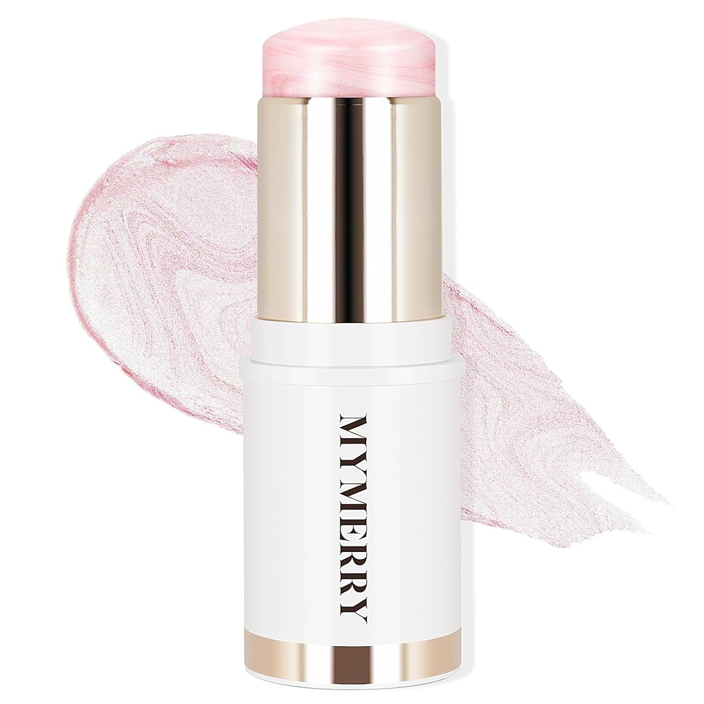 Clear Dewy Marble Highlighter Stick 15g/0.53fl.Oz, Highlighters Makeup Stick for Face and Body, Micro Pearls & Shimmer Glow, Buildable Color for All Day, Vegan & Cruelty-Free, Pink Silver