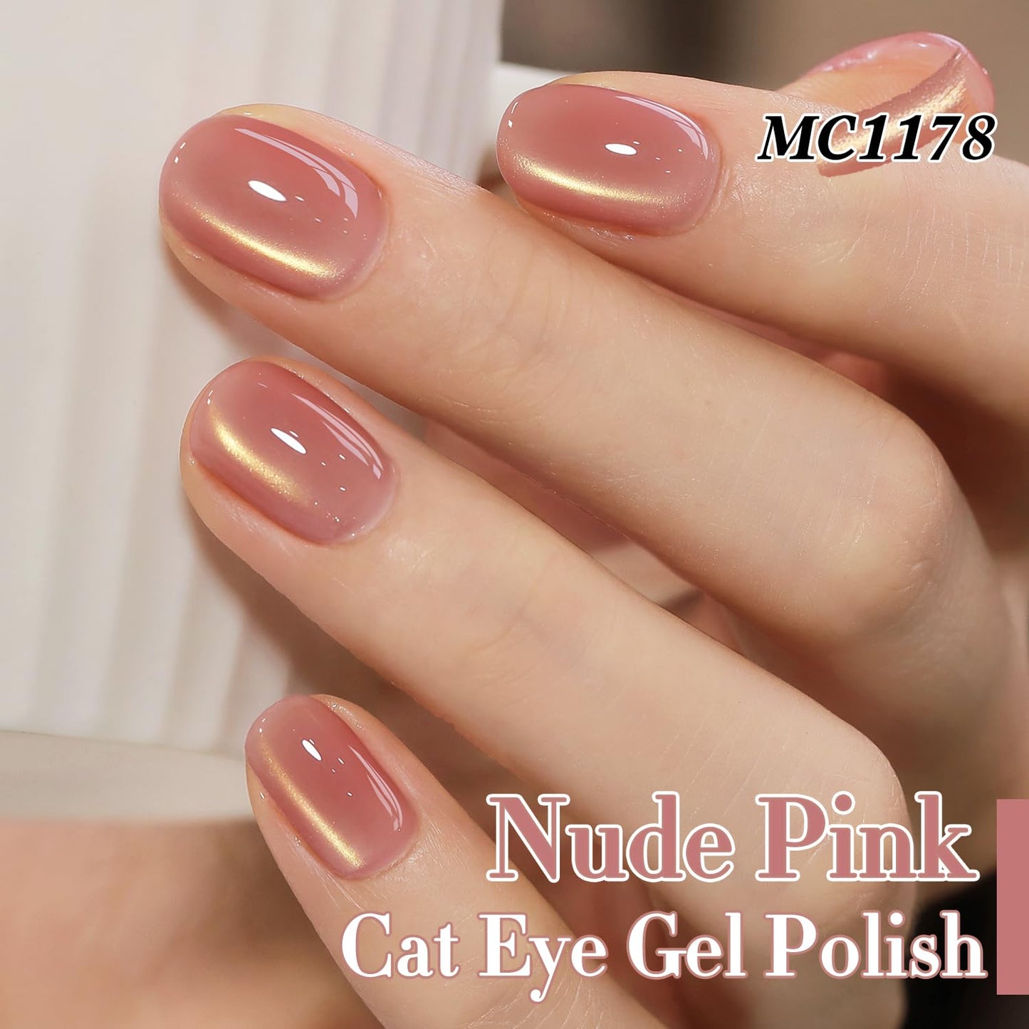 Double Rhythm 0.5 Oz Cat Eye Gel Polish with Magnet Same Color Same Bottle Holographic Glitter Shimmer Translucent Color Salon 15 ML Magnetic Nail Art (Nude Pink-MC1178)
