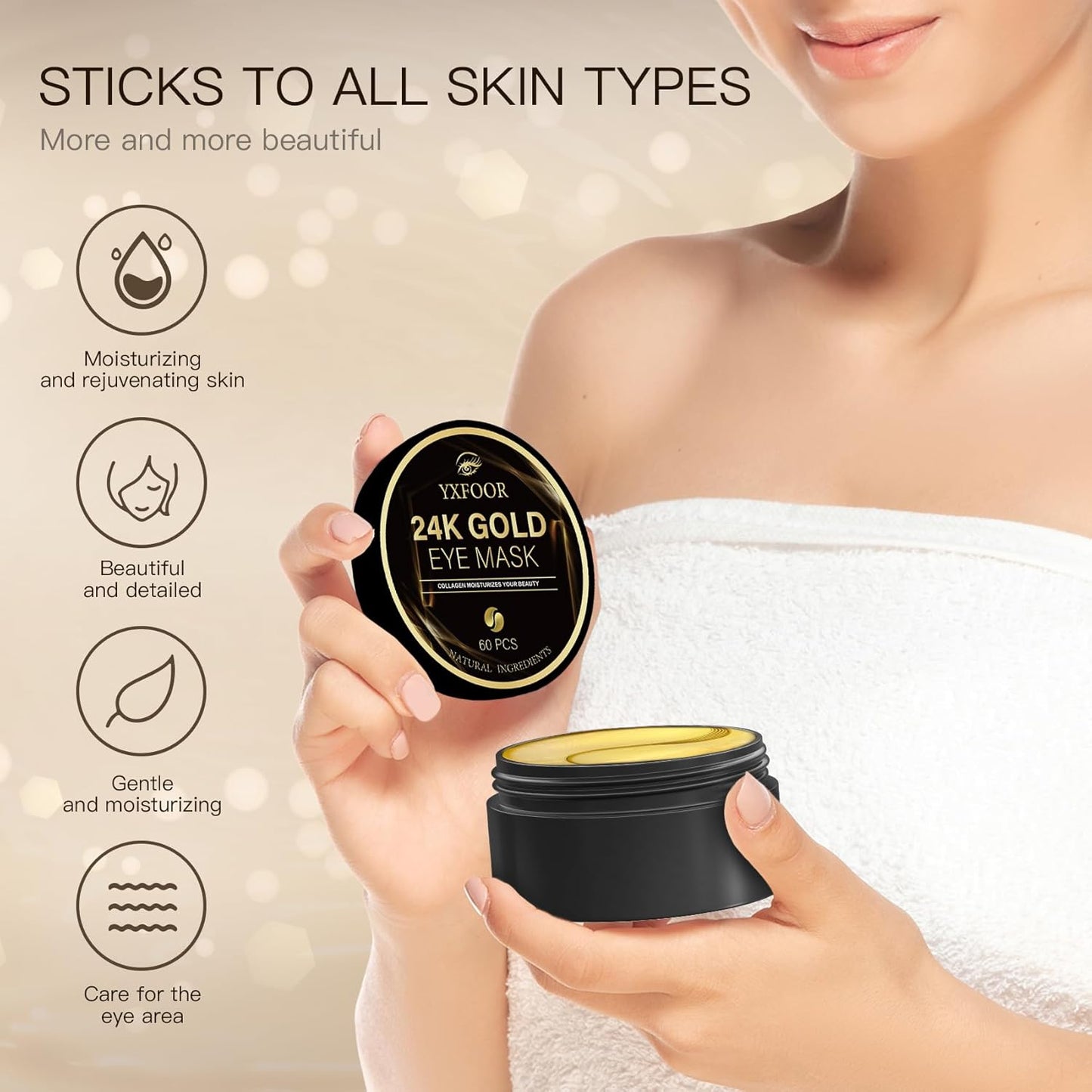 Under Eye Patches (24K Gold, 60PCS) - Under Eye Mask for Puffy Eyes, Fine lines, Dark Circles and Puffiness, Collagen Skin Care Products