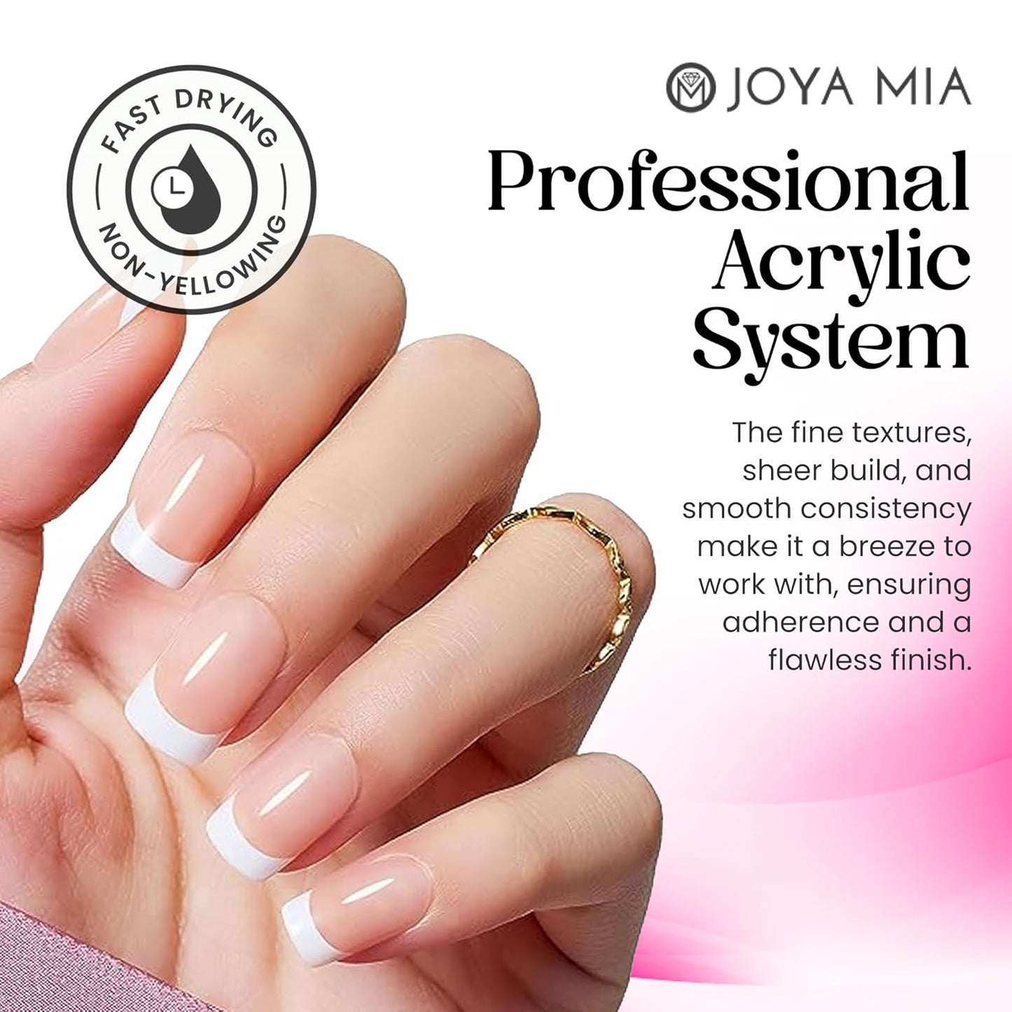 Joya Mia Acrylic Powder for Nails, MMA-Free, Super Adhesion Professional Powder for Flawless & Long-Lasting Nail Enhancements, Easy Application, Vibrant & Stunning Colors - Soft Pink, 4 oz