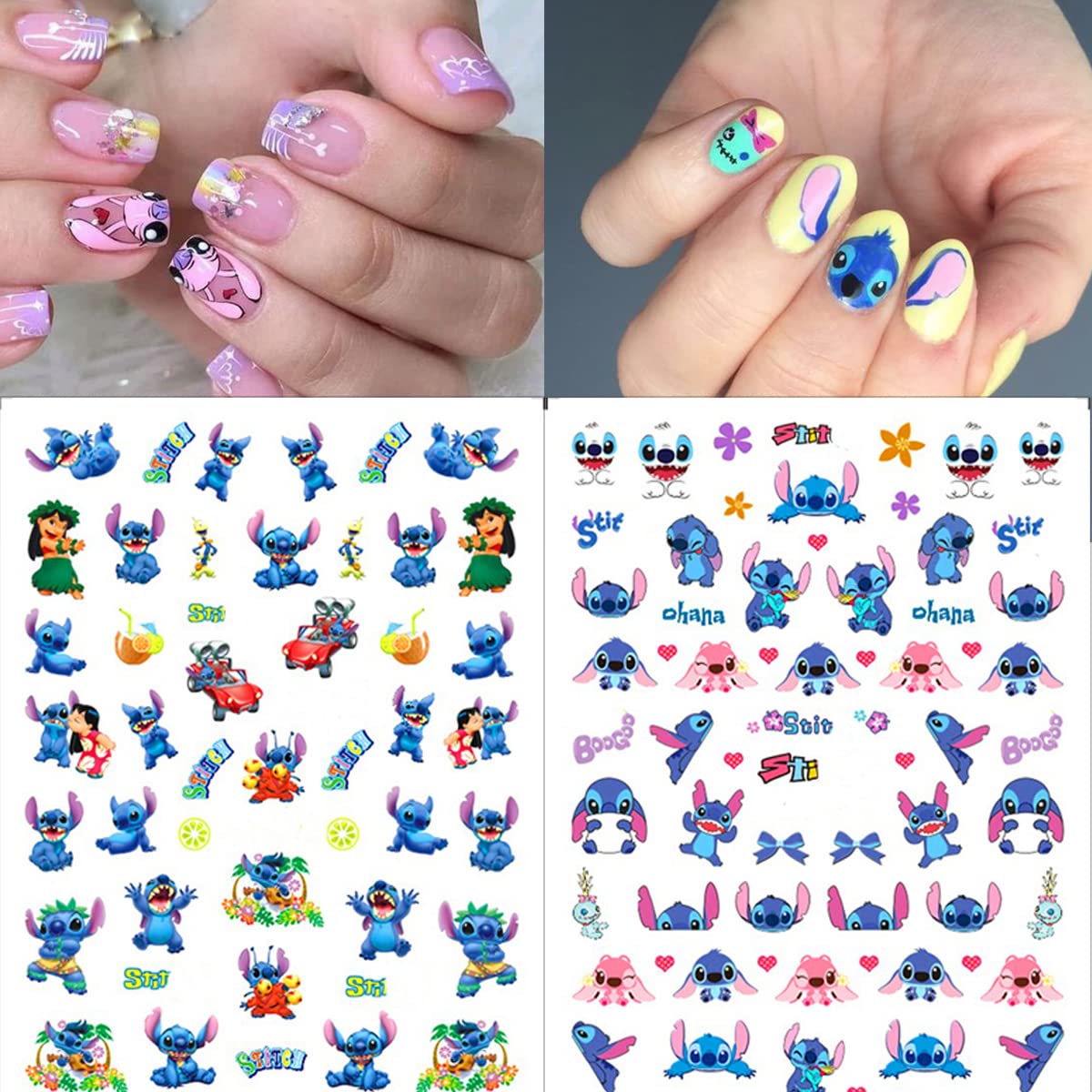 8 Sheets Cartoon Nail Art Stickers Cute Cartoon Nail Decals 3D Self Adhesive Kawaii Designer Nail Stickers for Acrylic Nail Art Supplies Women Girls DIY Manicure Decorations Accessories
