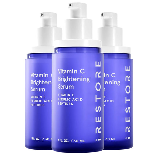 iRestore Vitamin C Brightening Serum – Anti Aging Face Serum with 15% Ascorbic Acid, Vitamin E, Ferulic Acid, Peptide Complex & Hyaluronic Acid (Pack of 3)