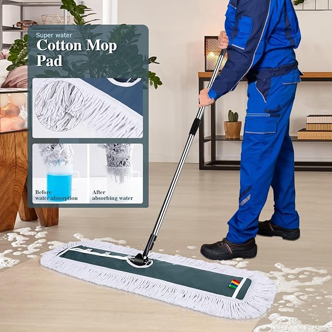 Commercial Mop,Masthome 42" Heavy Duty Dust Mop with Stainless Steel Handle,Large Industrial Mops for Floor Cleaning with 1 Cotton & 1 Microfiber Pad,Wet & Dry Large Mops for Home,Garage,School,Mall