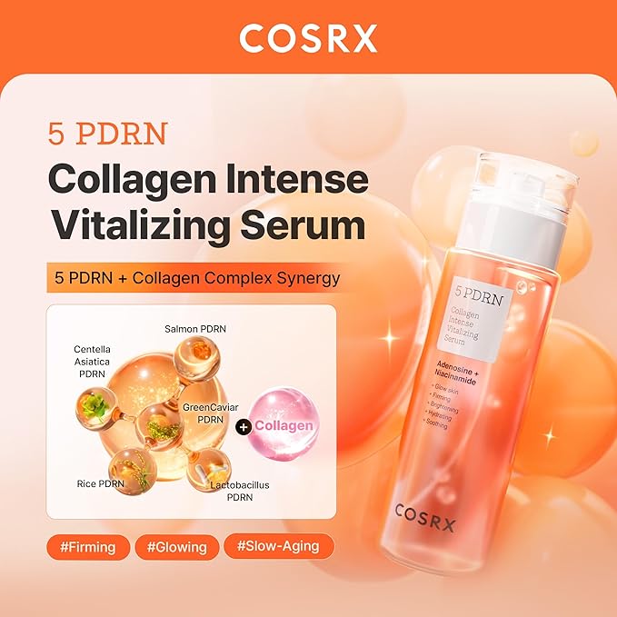 COSRX 5 PDRN Collagen Intense Vitalizing Serum - Korean Serum for Skin Firming & Glowing with Salmon DNA, Centella, Lactobacillus PDRN & Collagen, Korean Skin Care, Stocking Stuffers (3.38 fl.oz.)